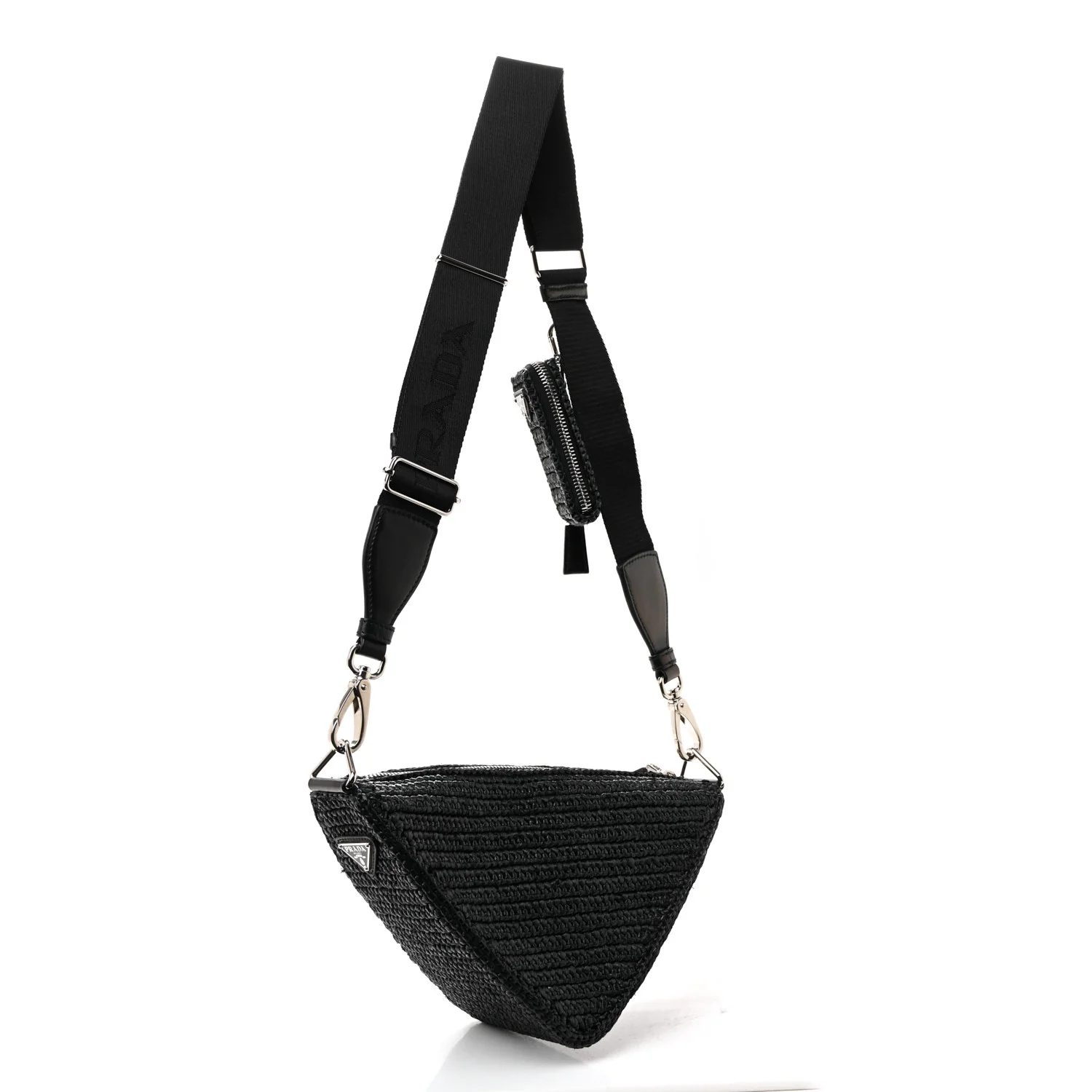 Yarn Raffia Effect Crochet Triangle Shoulder Bag Black - Image 3