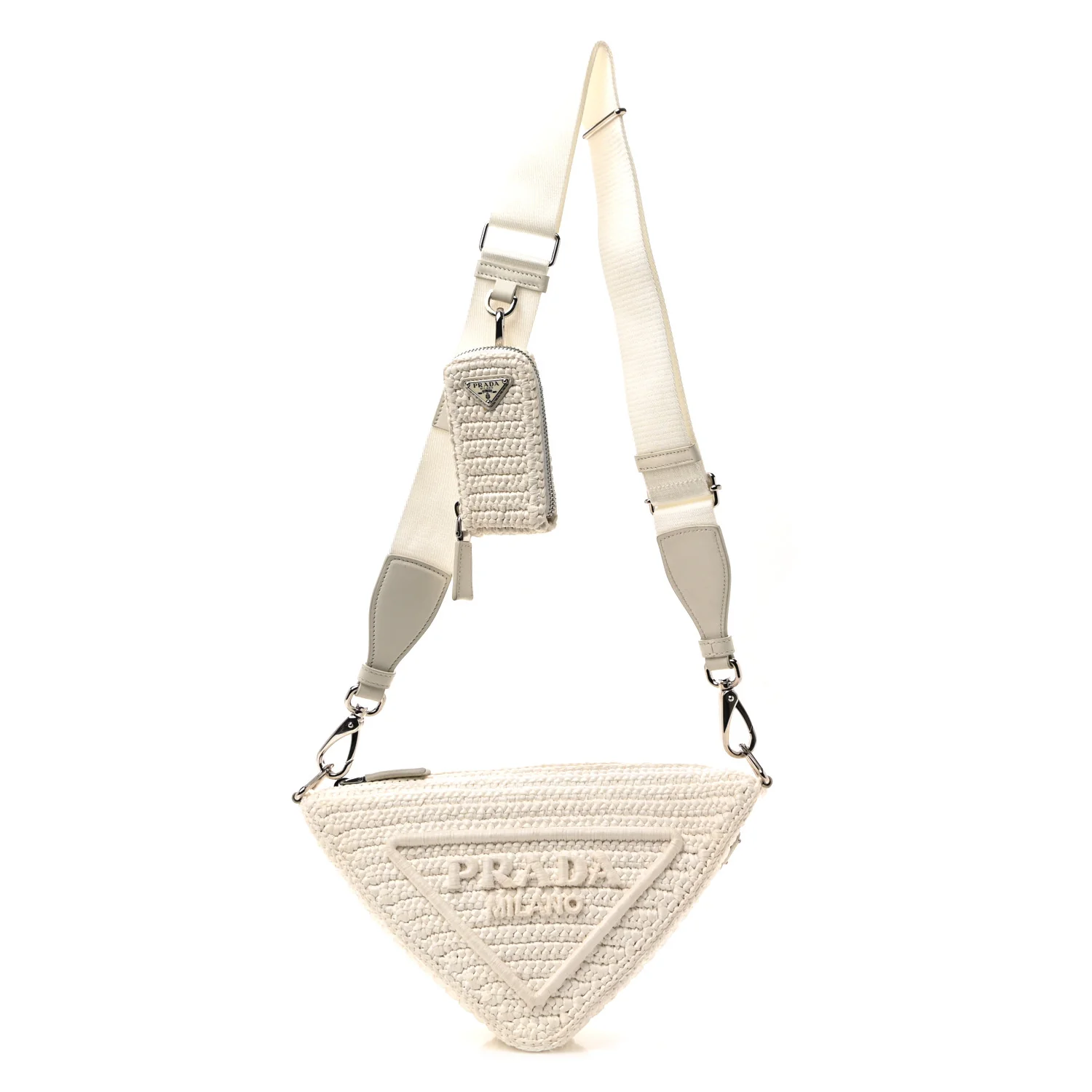 Yarn Raffia Effect Crochet Triangle Shoulder Bag White