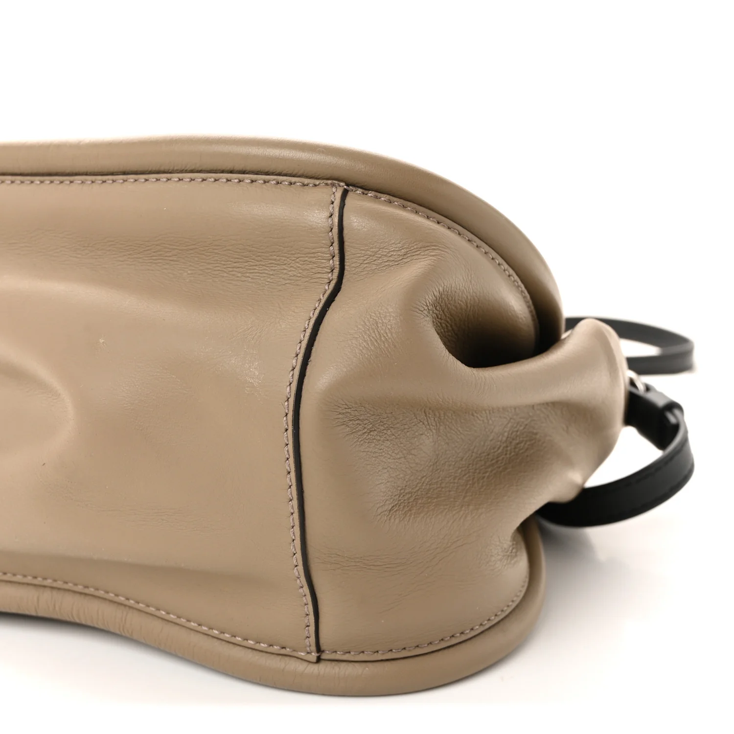 Calfskin Small Ruched Tote Beige Black - Image 10