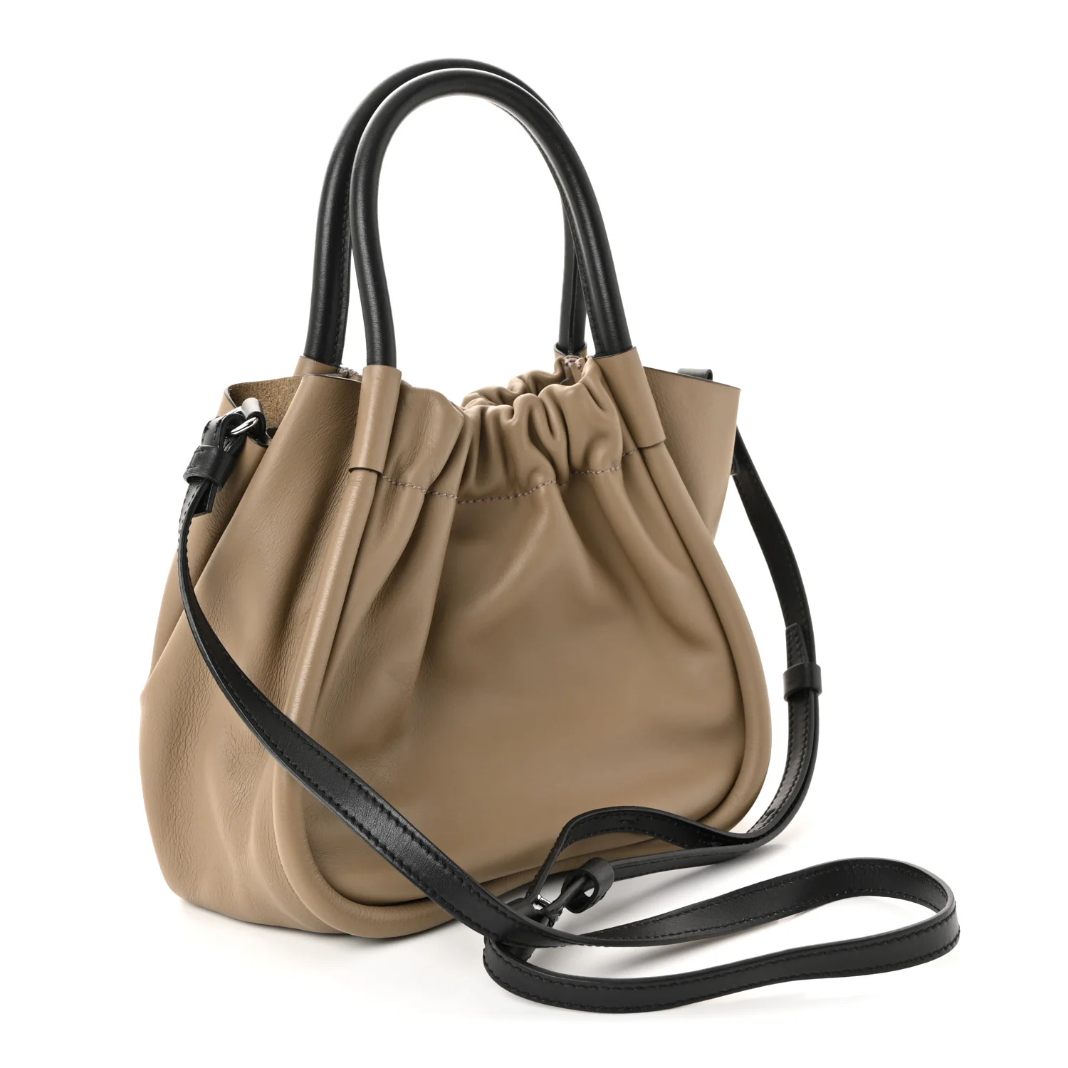Calfskin Small Ruched Tote Beige Black - Image 3