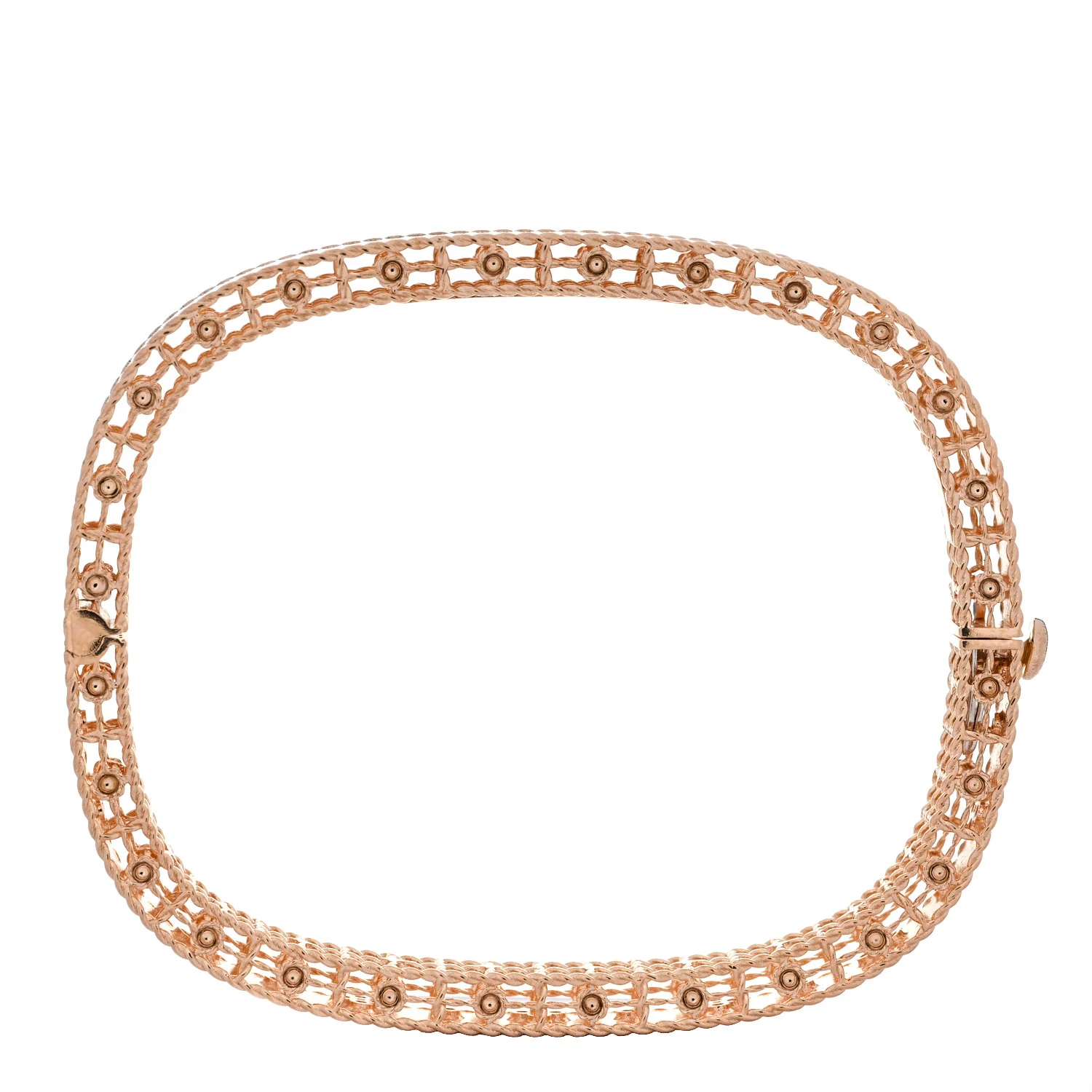 18K Rose Gold Diamond Princess Satin Fleur De Lis Bangle Bracelet - Image 3