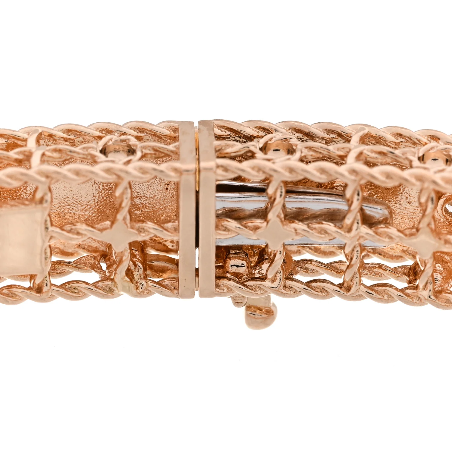 18K Rose Gold Diamond Princess Satin Fleur De Lis Bangle Bracelet - Image 6