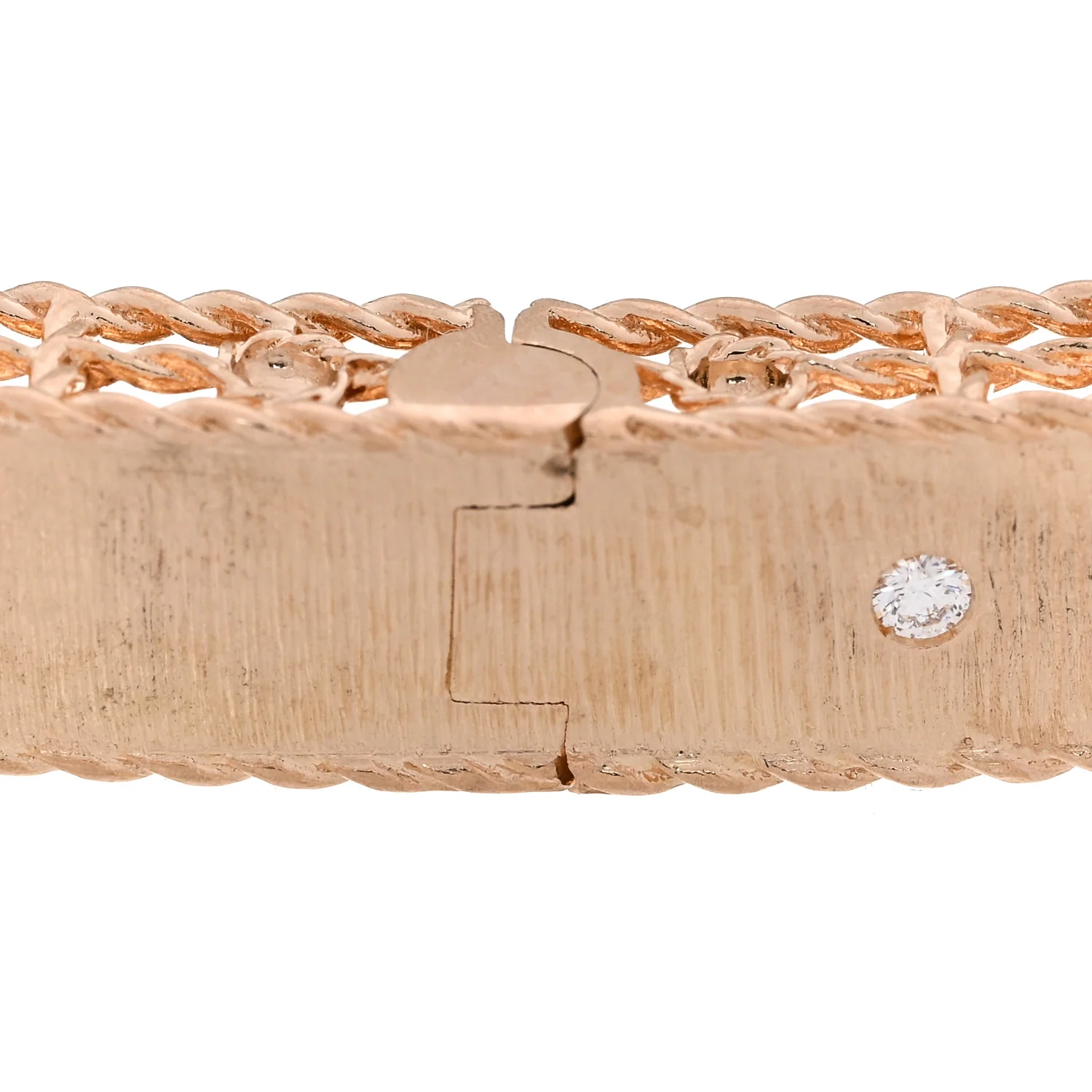 18K Rose Gold Diamond Princess Satin Fleur De Lis Bangle Bracelet - Image 7