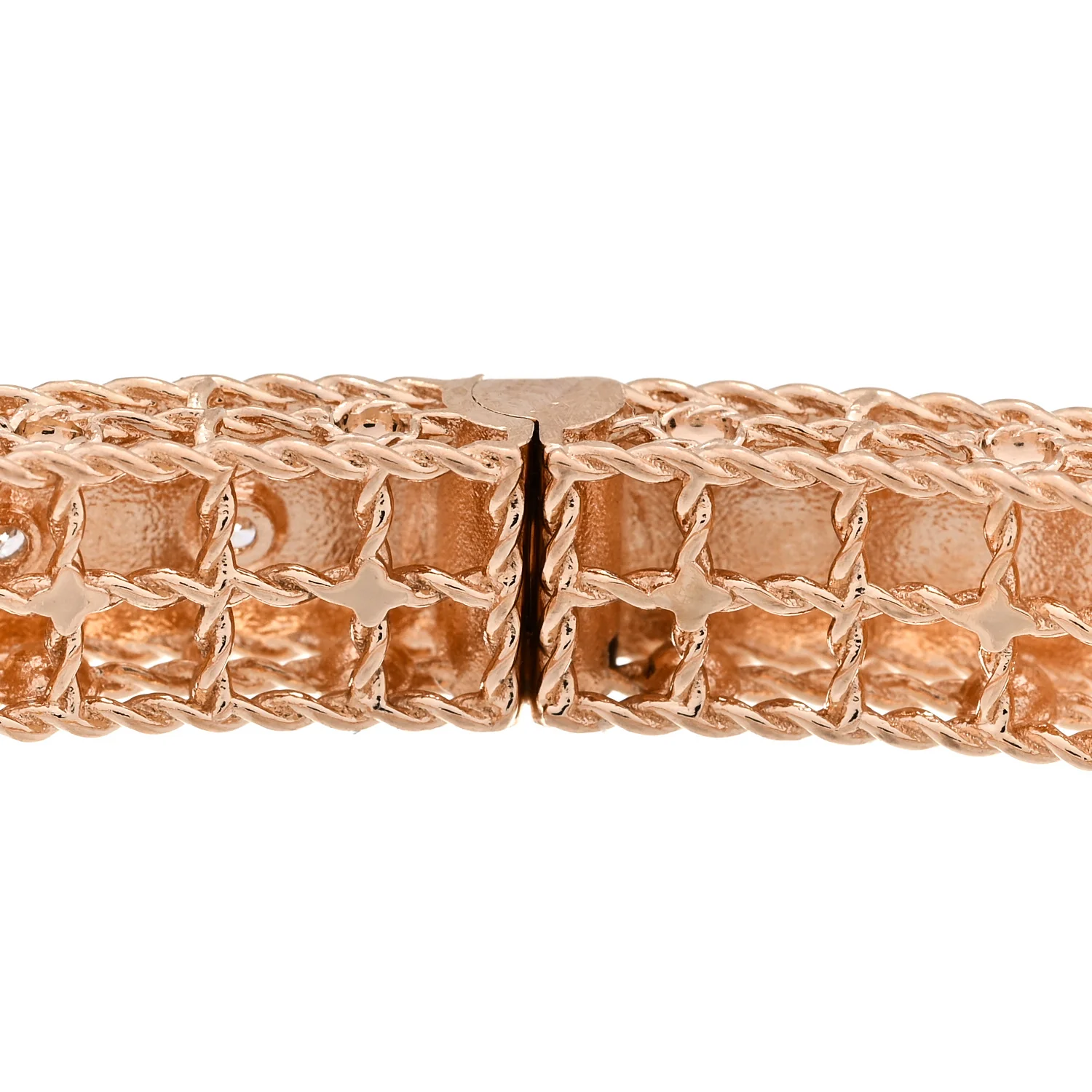 18K Rose Gold Diamond Princess Satin Fleur De Lis Bangle Bracelet - Image 9