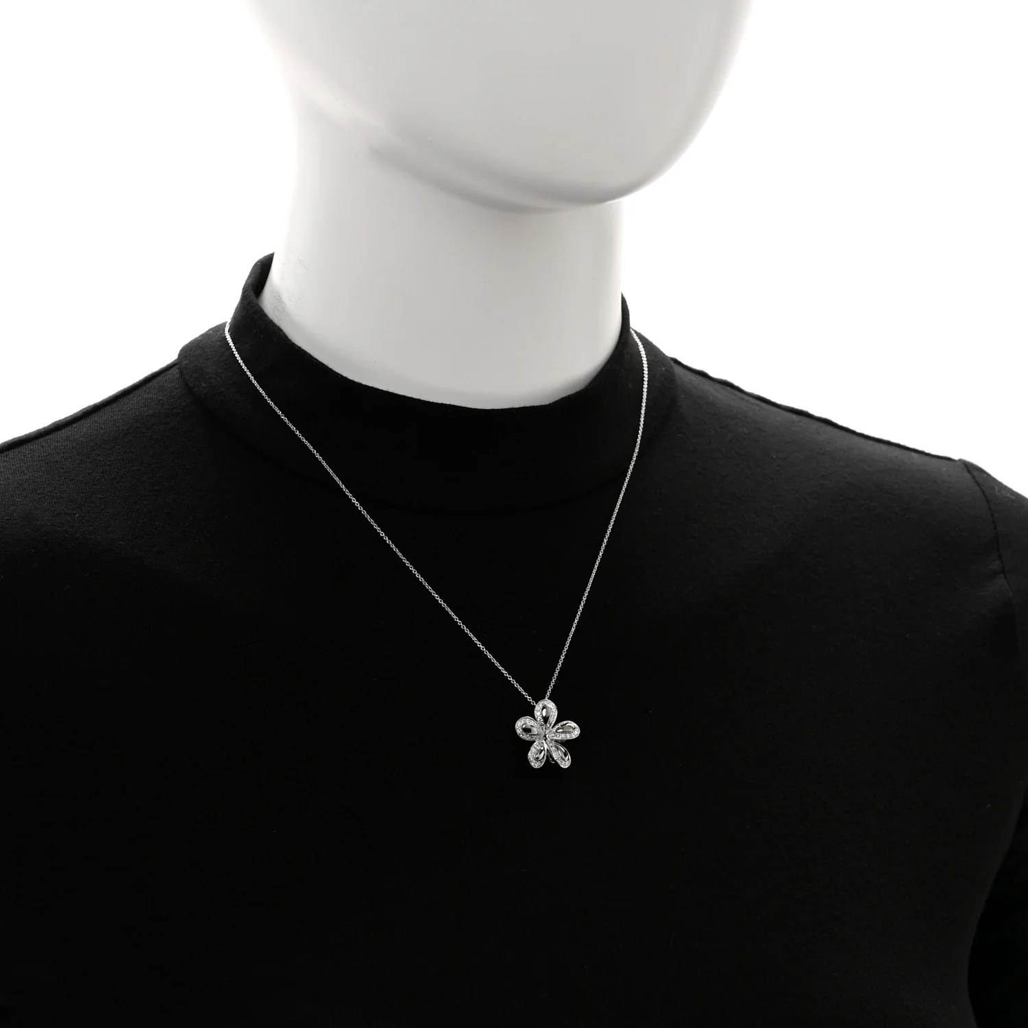 18K White Gold Diamond Fantasia Big Flower Pendant Necklace - Image 2