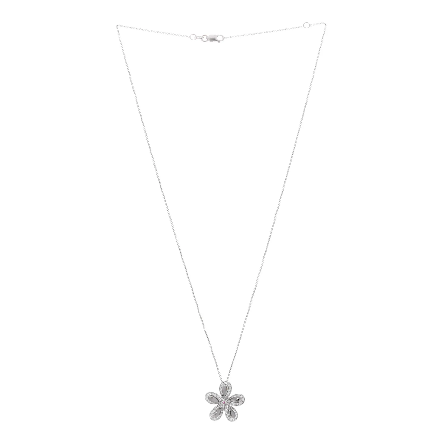 18K White Gold Diamond Fantasia Big Flower Pendant Necklace - Image 3