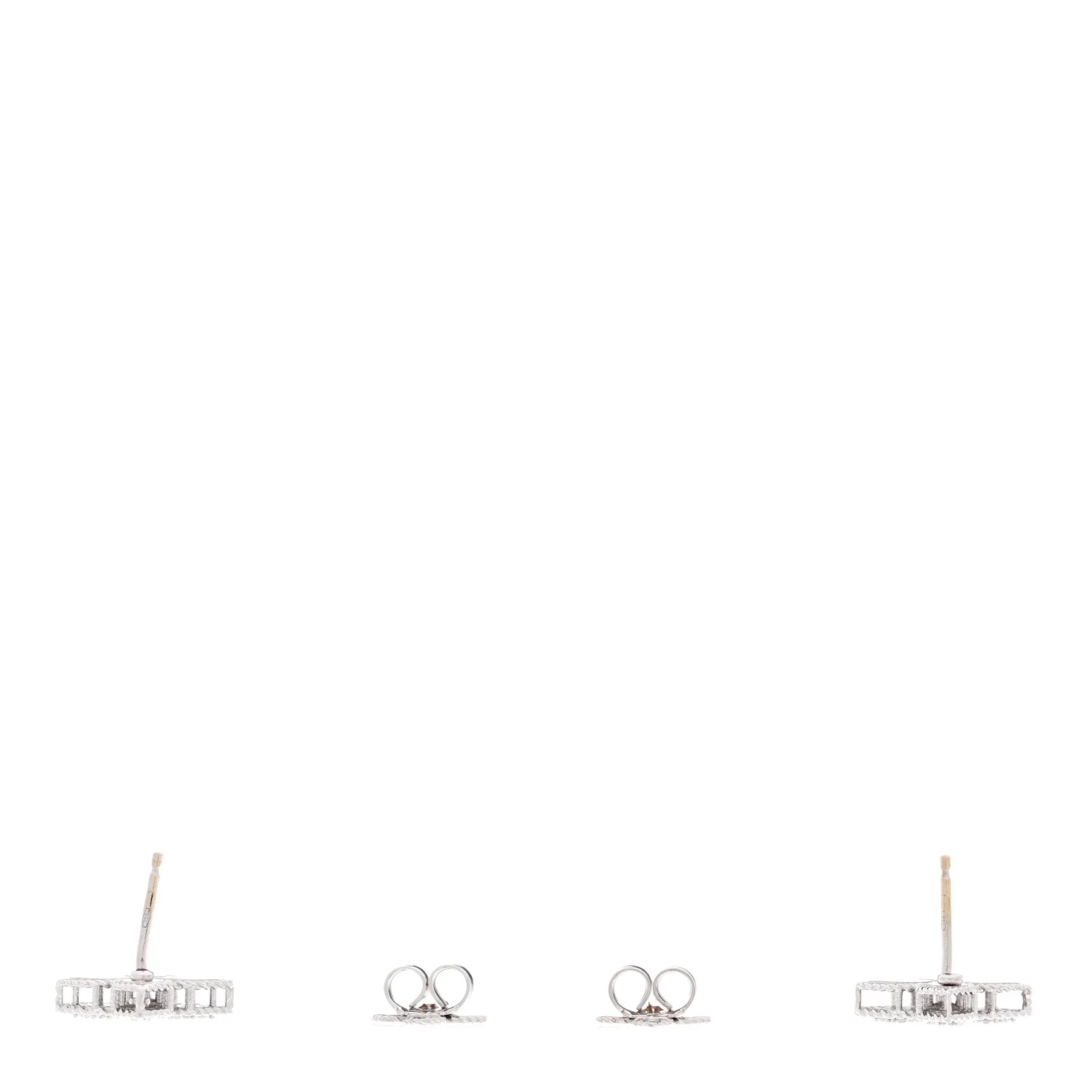 18K White Gold Diamond Medium Princess Flower Stud Earrings - Image 3