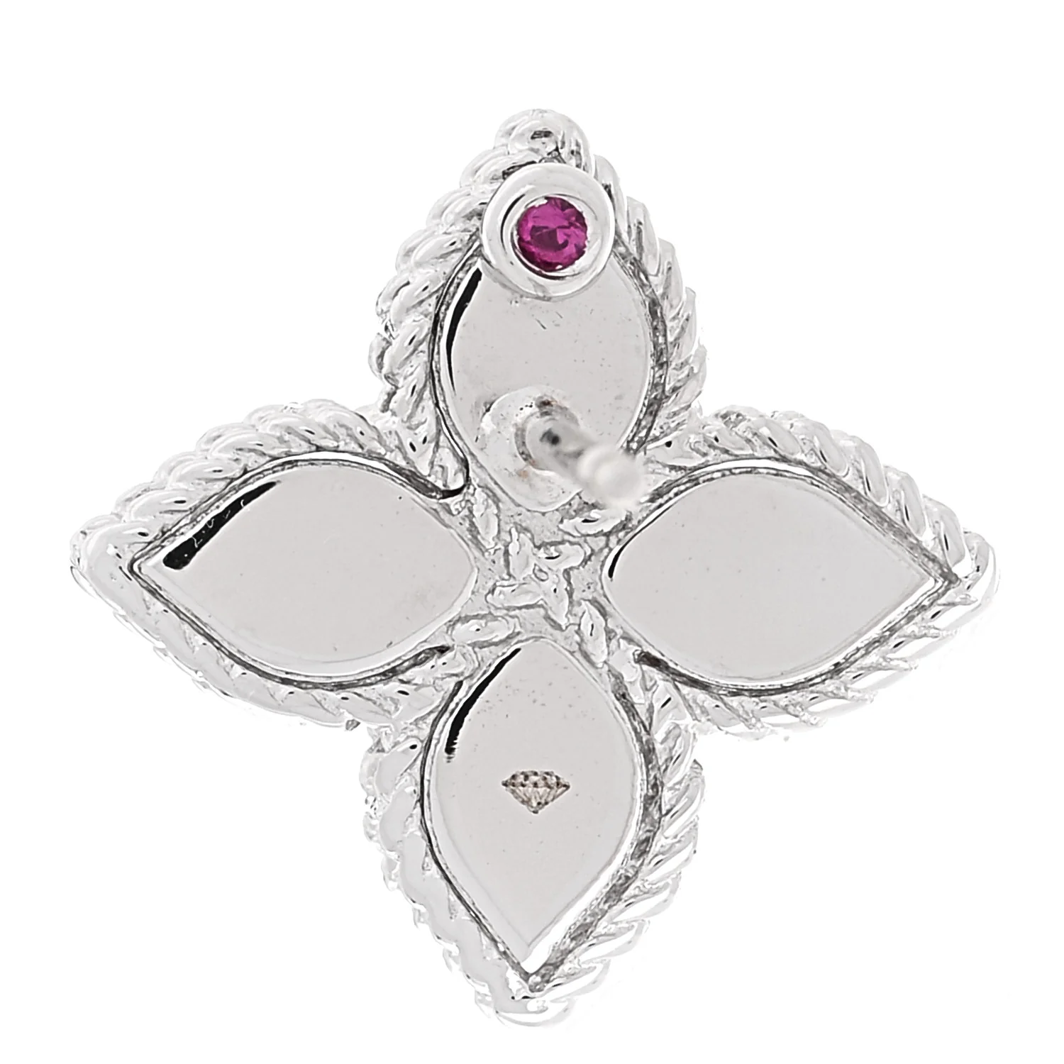 18K White Gold Diamond Medium Princess Flower Stud Earrings - Image 5