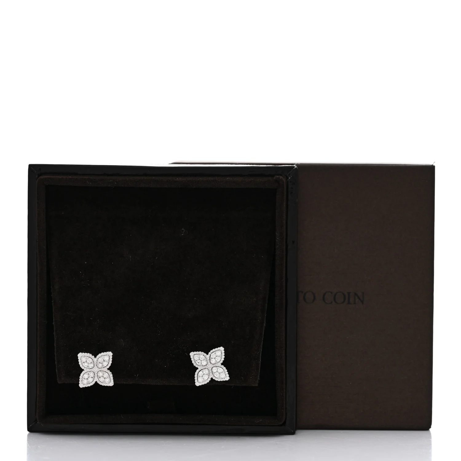 18K White Gold Diamond Medium Princess Flower Stud Earrings - Image 6