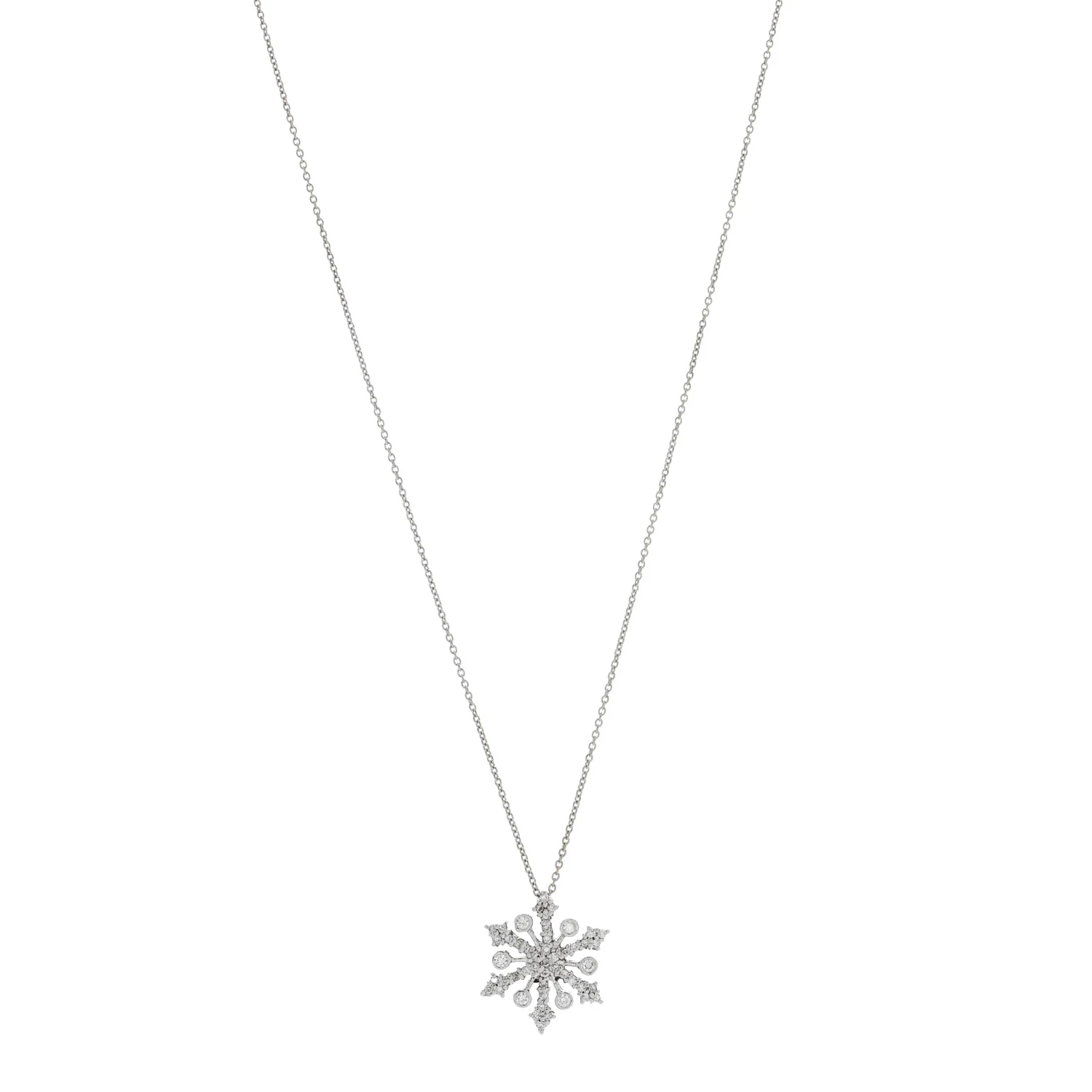 18K White Gold Diamond Snowflake Pendant Necklace
