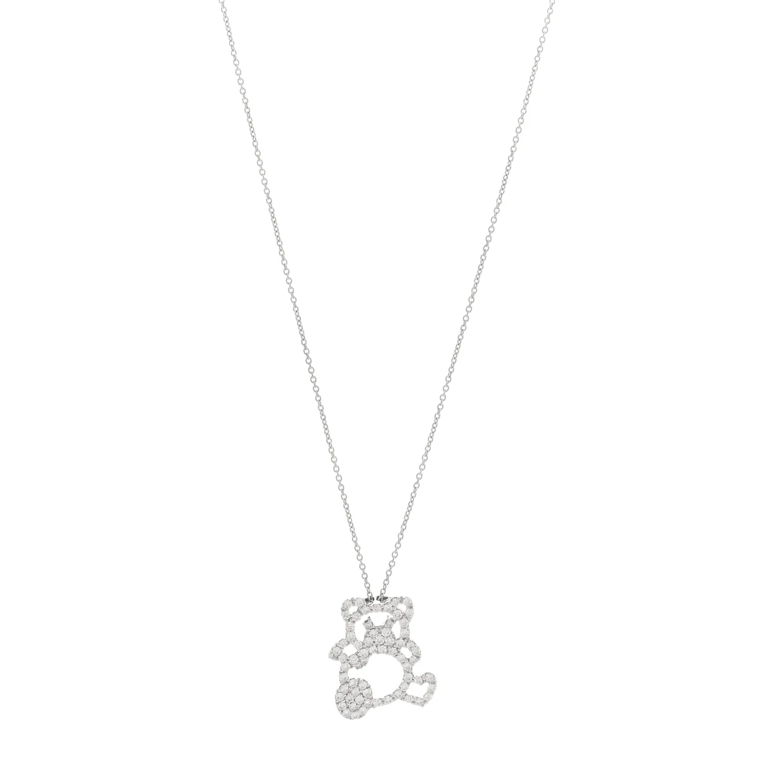 18K White Gold Diamond Teddy Bear Pendant Necklace