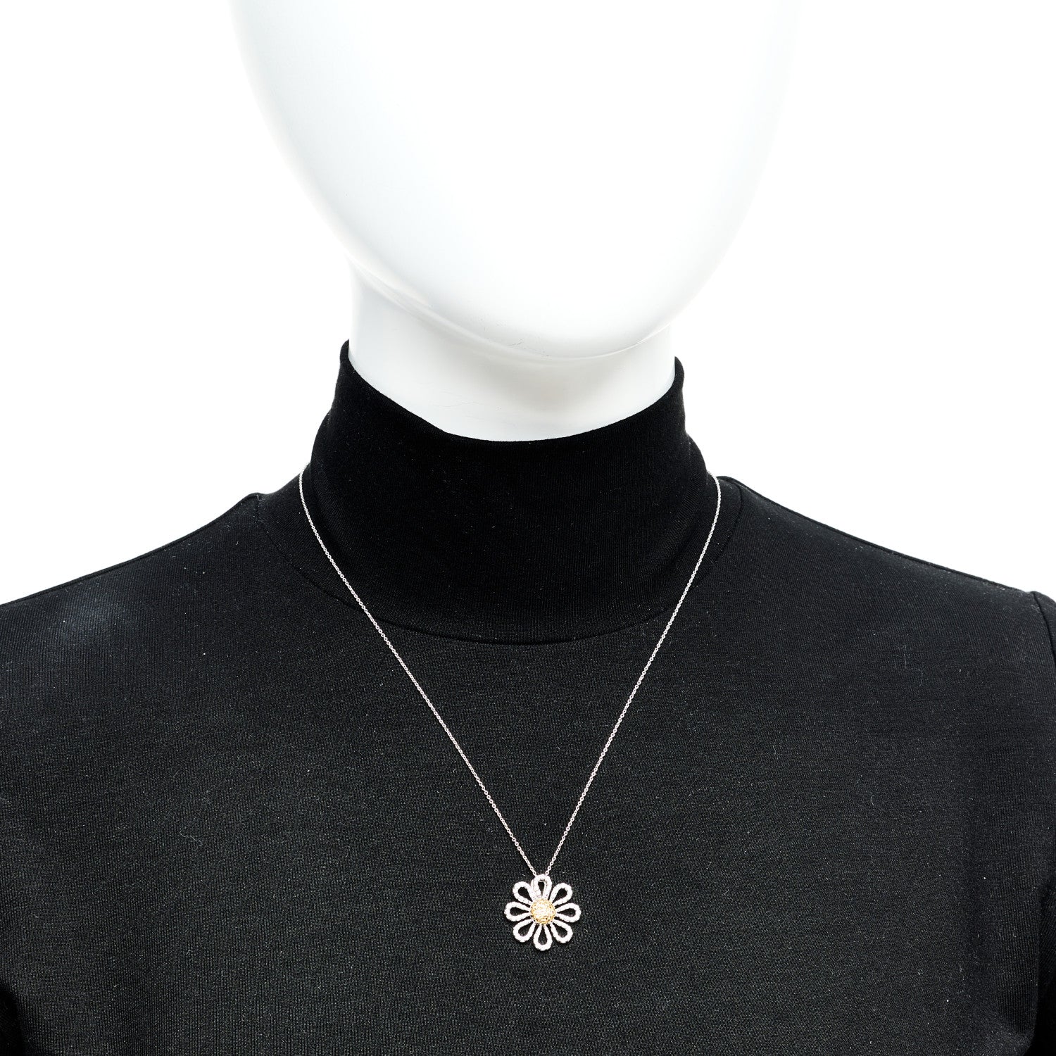 18K White Gold Diamond Yellow Sapphire Daisy Pendant Necklace - Image 2