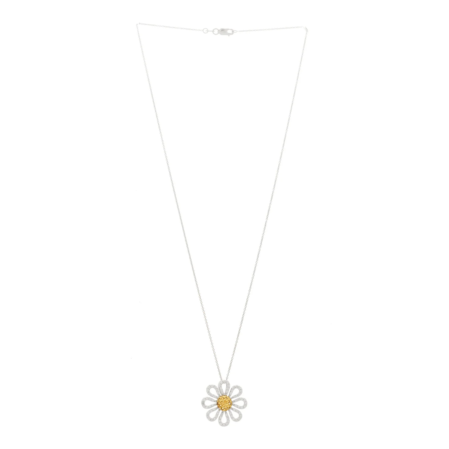 18K White Gold Diamond Yellow Sapphire Daisy Pendant Necklace - Image 3