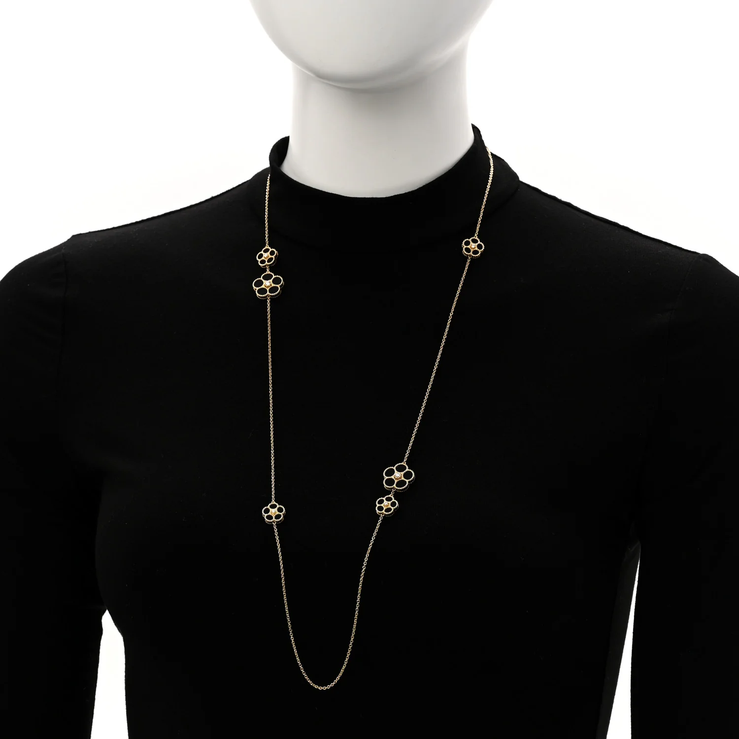 18K Yellow Gold Diamond Black Onyx Daisy Station Necklace - Image 2