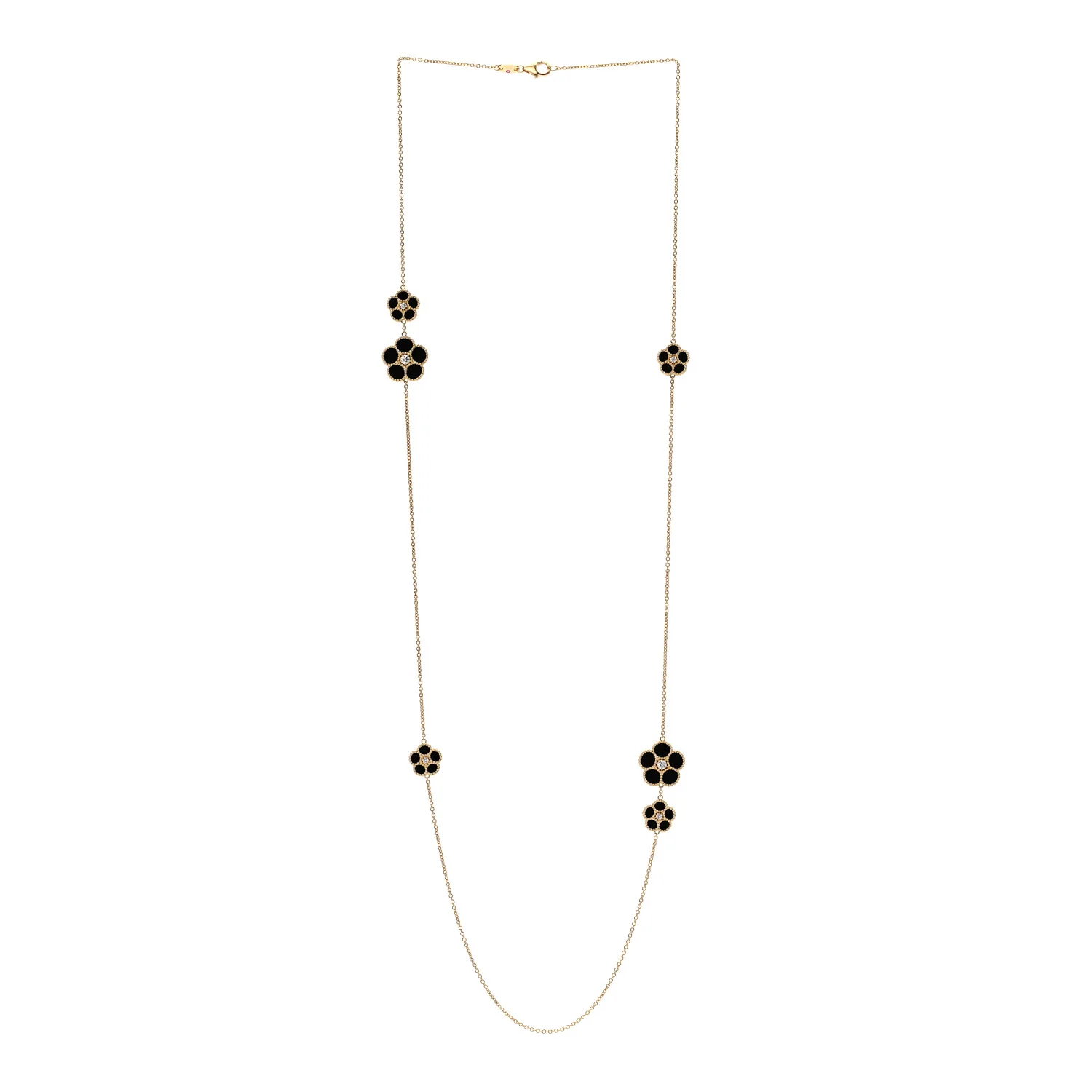 18K Yellow Gold Diamond Black Onyx Daisy Station Necklace - Image 3