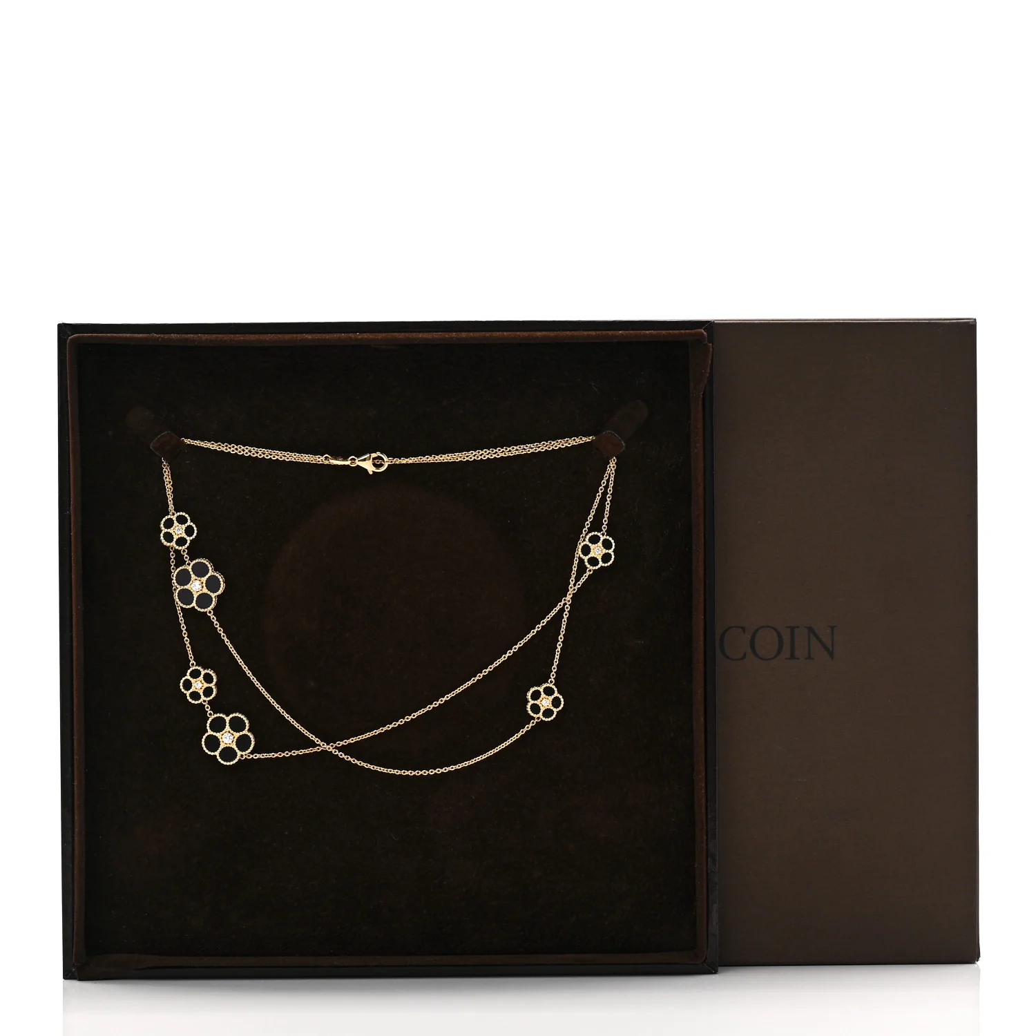 18K Yellow Gold Diamond Black Onyx Daisy Station Necklace - Image 6