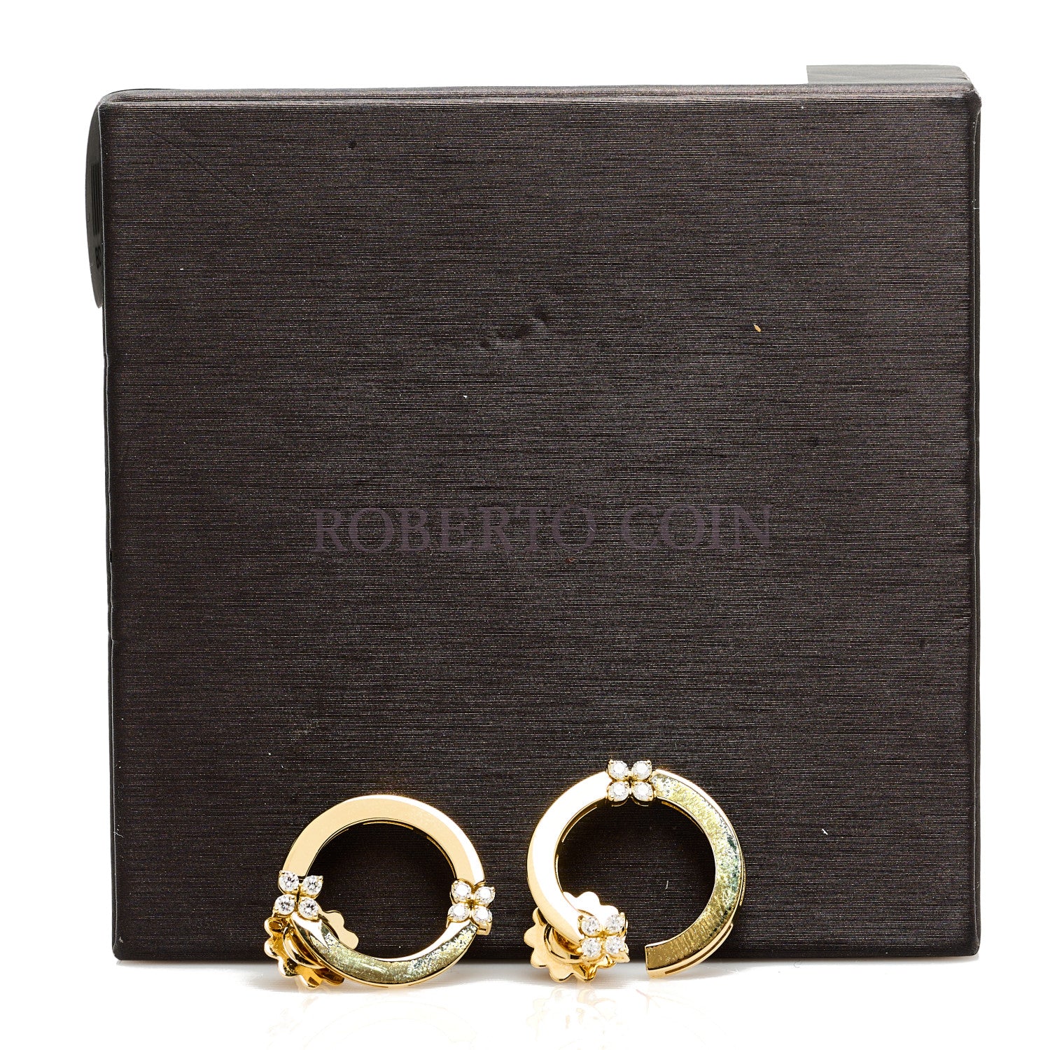 18K Yellow Gold Diamond Double Circle Earrings - Image 5