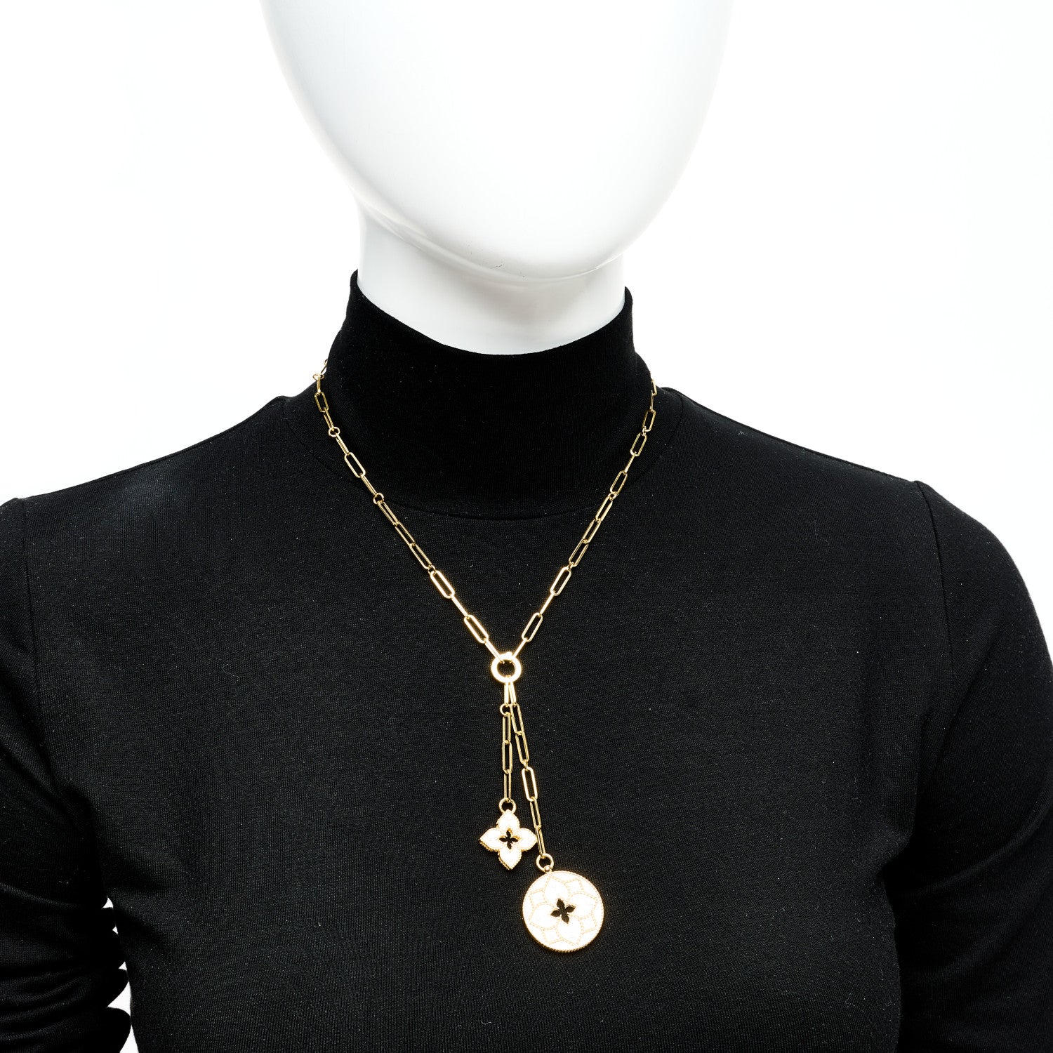 18K Yellow Gold Diamond Venetian Princess Double Medallion Y Necklace - Image 2
