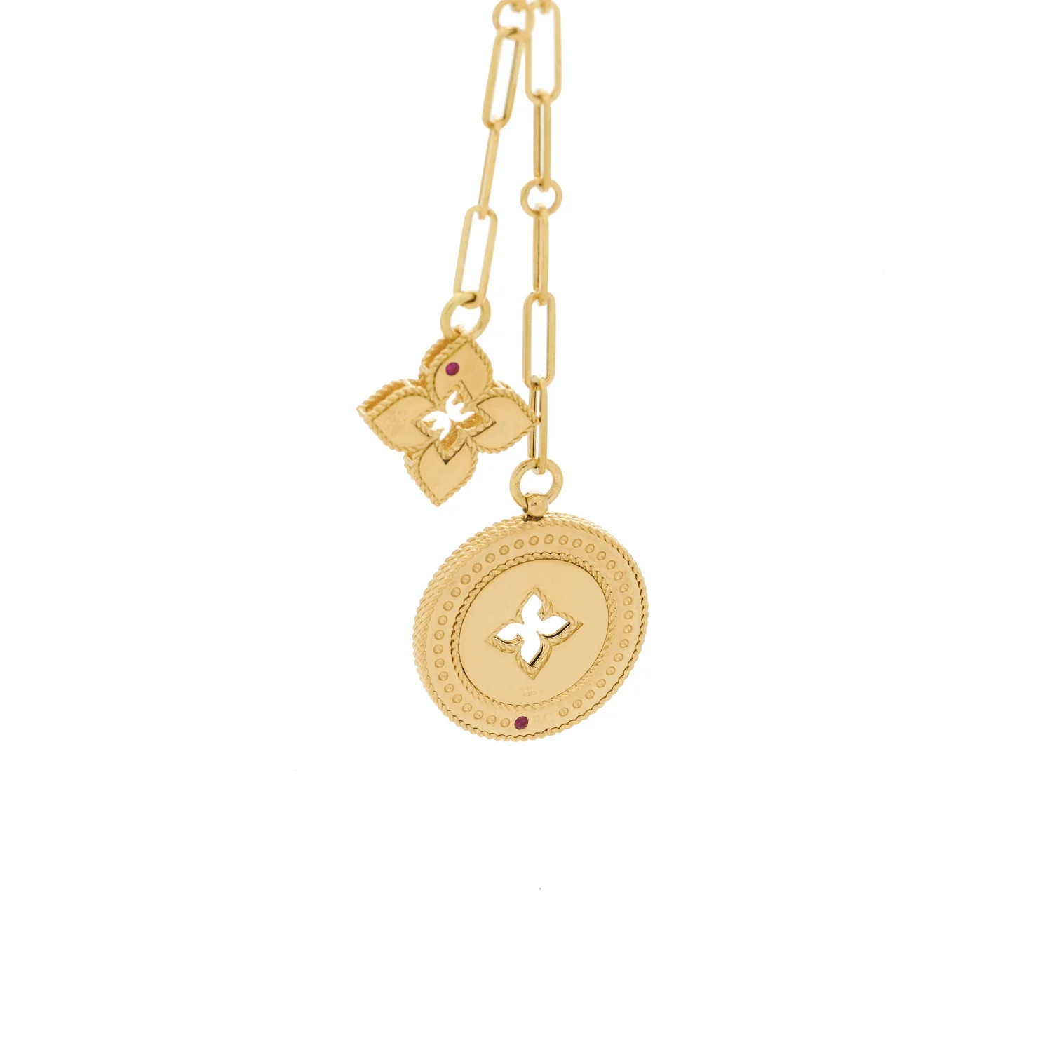 18K Yellow Gold Diamond Venetian Princess Double Medallion Y Necklace - Image 5