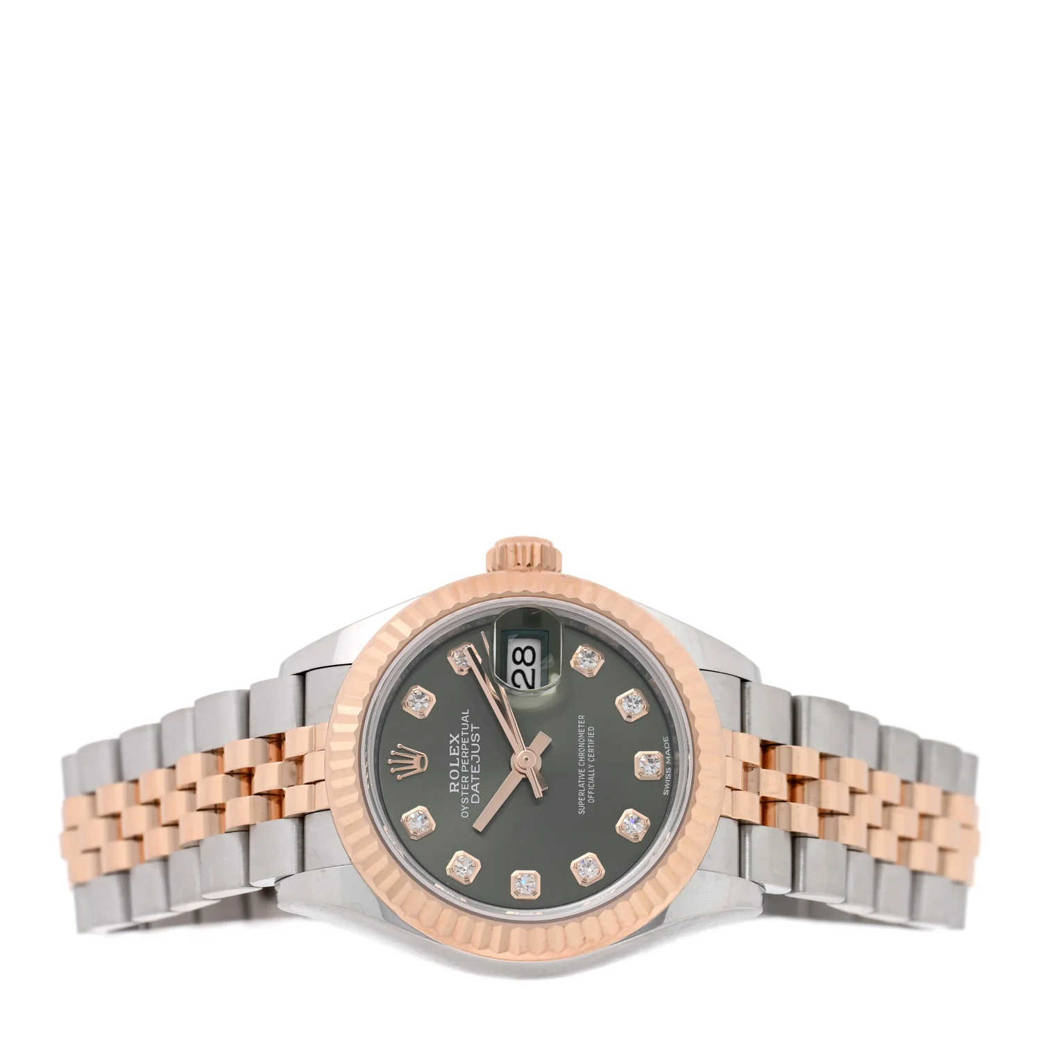 Stainless Steel 18K Everose Gold Diamond 28mm Oyster Perpetual Datejust Watch Green 279171 - Image 2