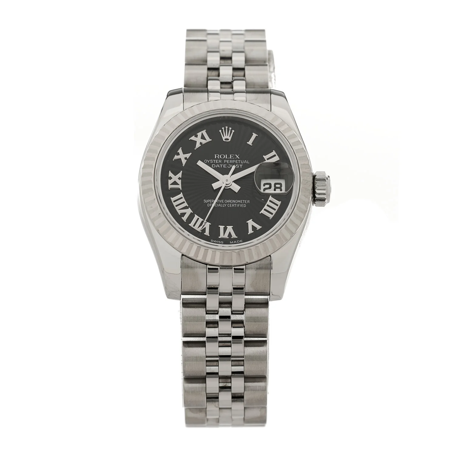 Stainless Steel 18K White Gold 26mm Oyster Perpetual Datejust Watch Black Roman 179174
