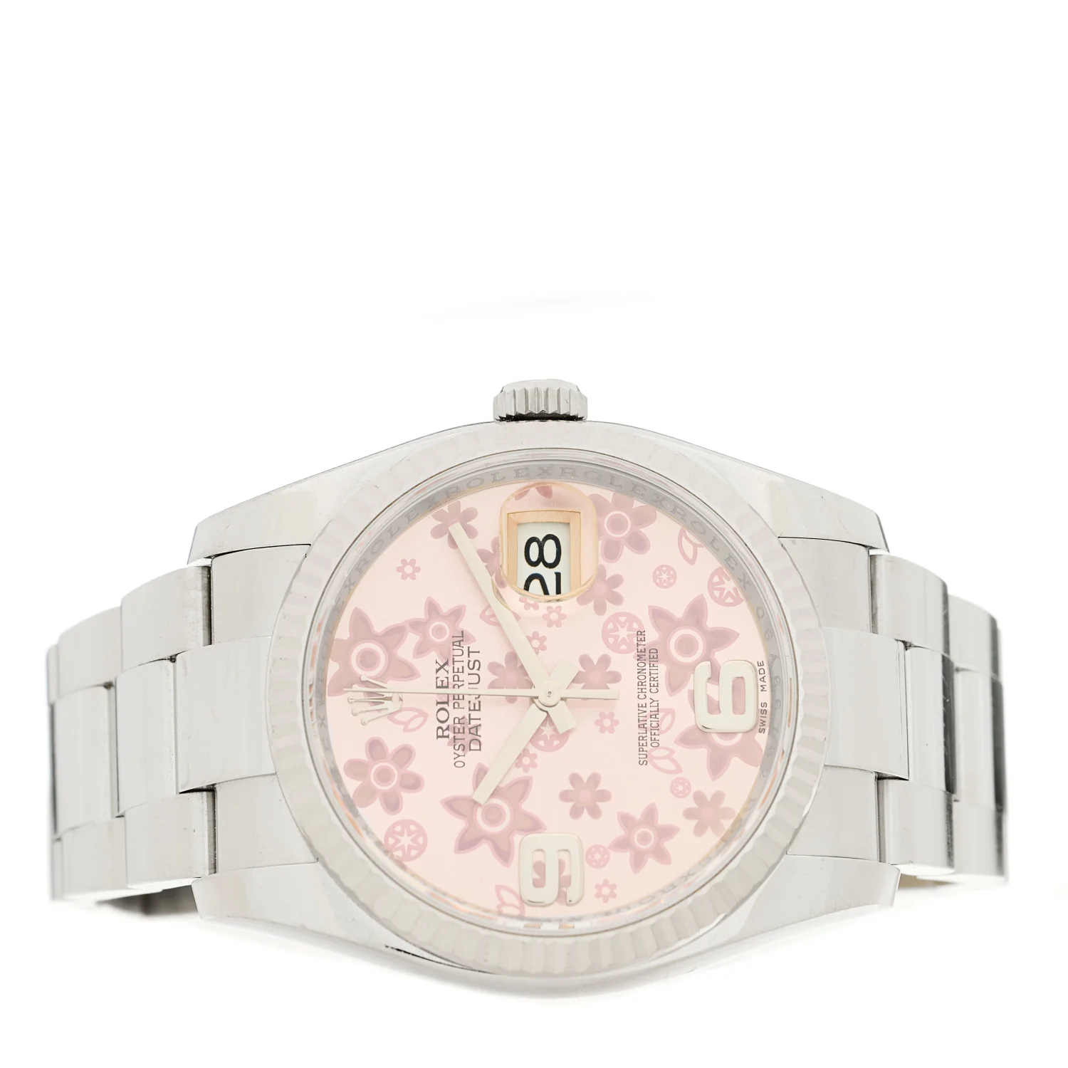 Stainless Steel 18K White Gold 36mm Oyster Perpetual Datejust Watch Pink Flowers 116234 - Image 2