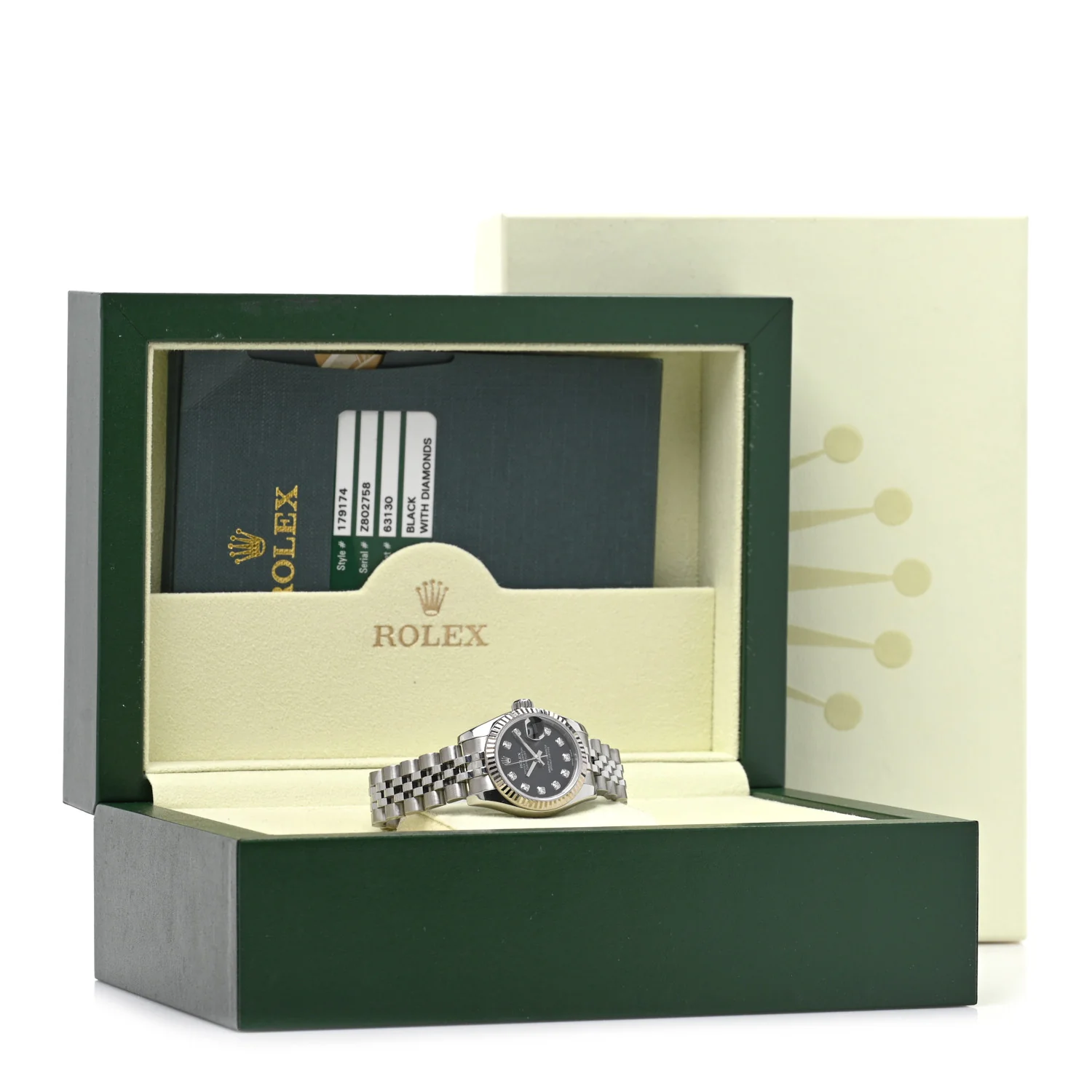 Stainless Steel 18K White Gold Diamond 26mm Oyster Perpetual Datejust Watch Black 179174 - Image 5