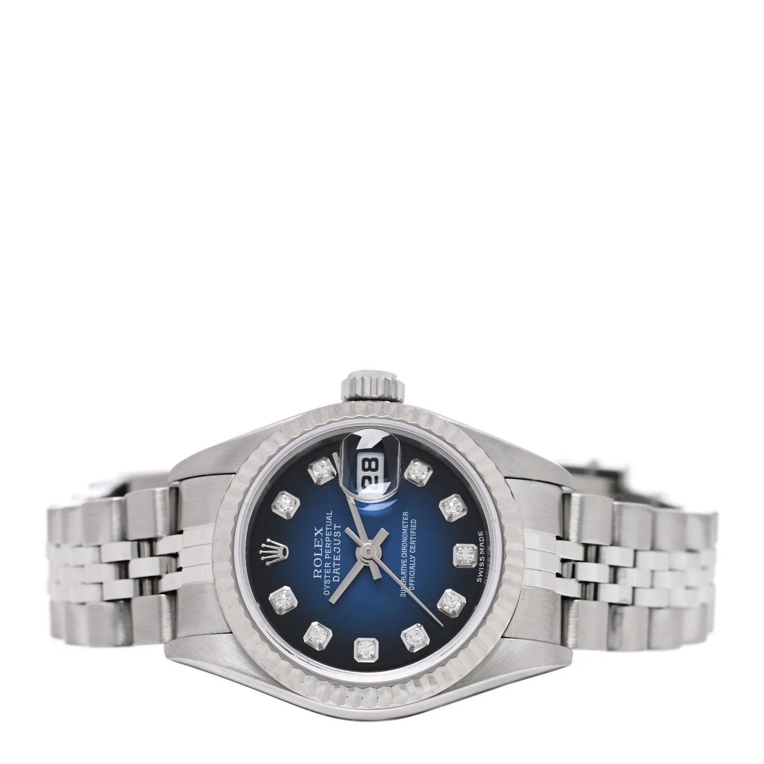 Stainless Steel 18K White Gold Diamond 26mm Oyster Perpetual Datejust Watch Blue Gradient 79174 - Image 2