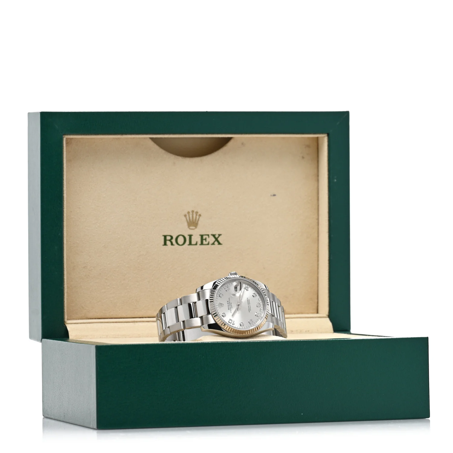 Stainless Steel 18K White Gold Diamond 34mm Oyster Perpetual Date Watch Silver 115234 - Image 5