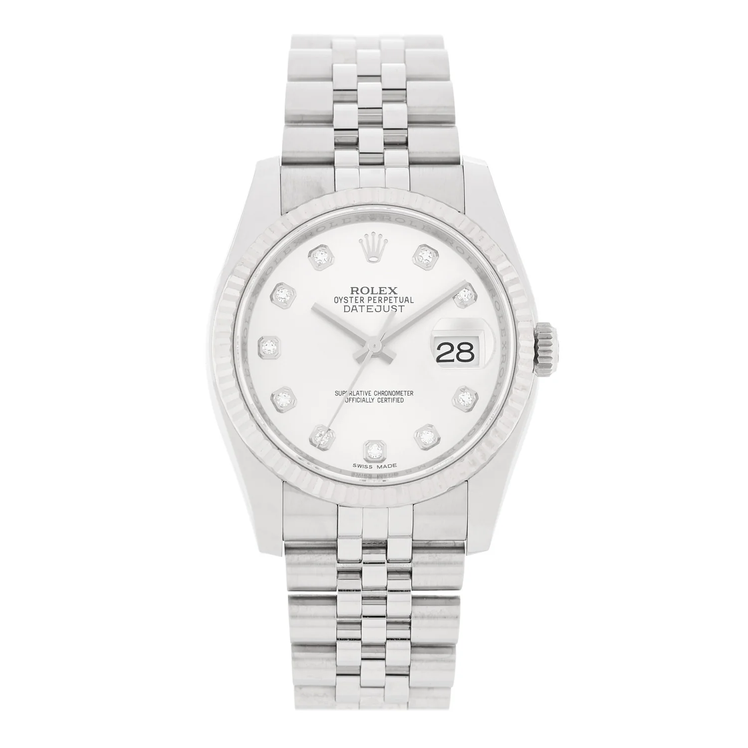 Stainless Steel 18K White Gold Diamond 36mm Oyster Perpetual Datejust Watch Silver 116234