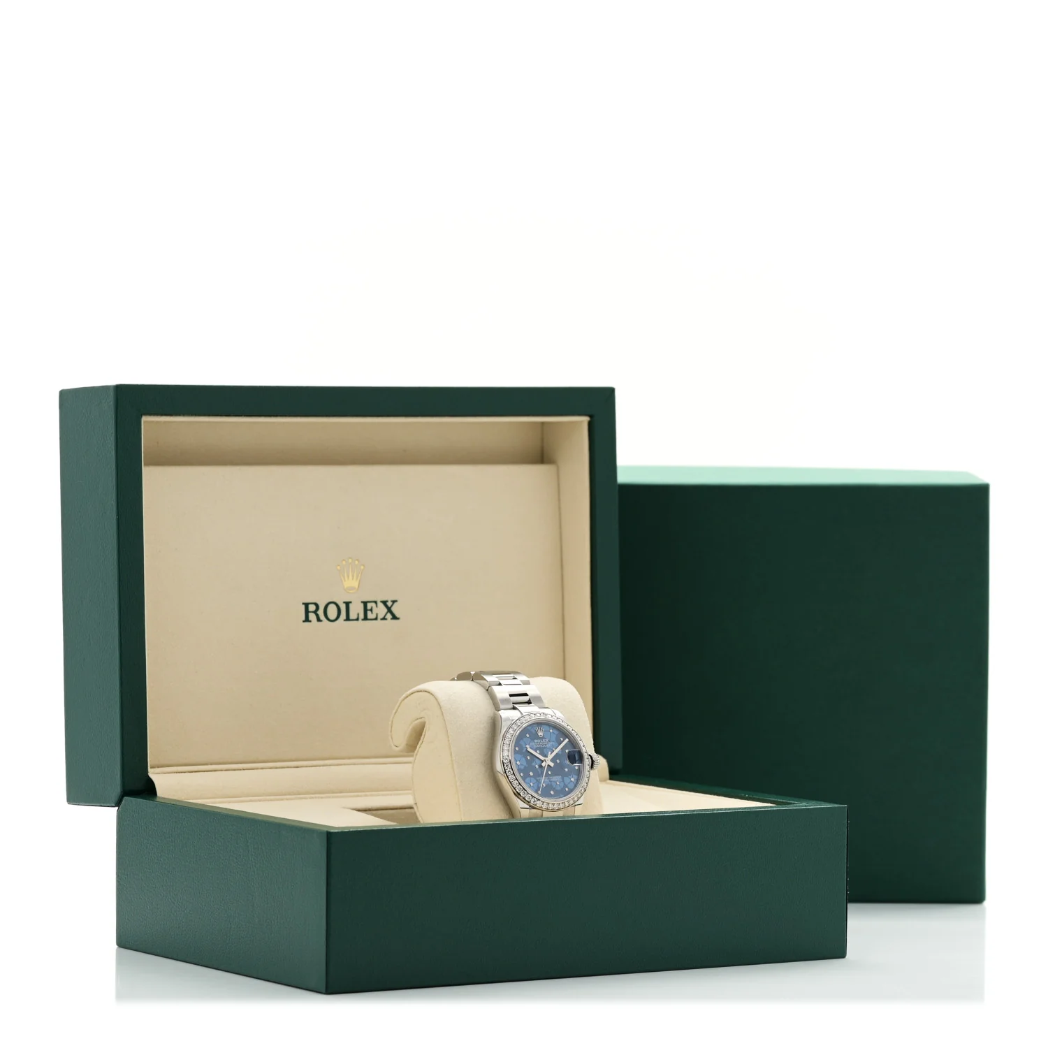 Stainless Steel 18K White Gold Diamond Bezel 31mm Oyster Perpetual Datejust Watch Azzurro Blue Floral 278384RBR - Image 5