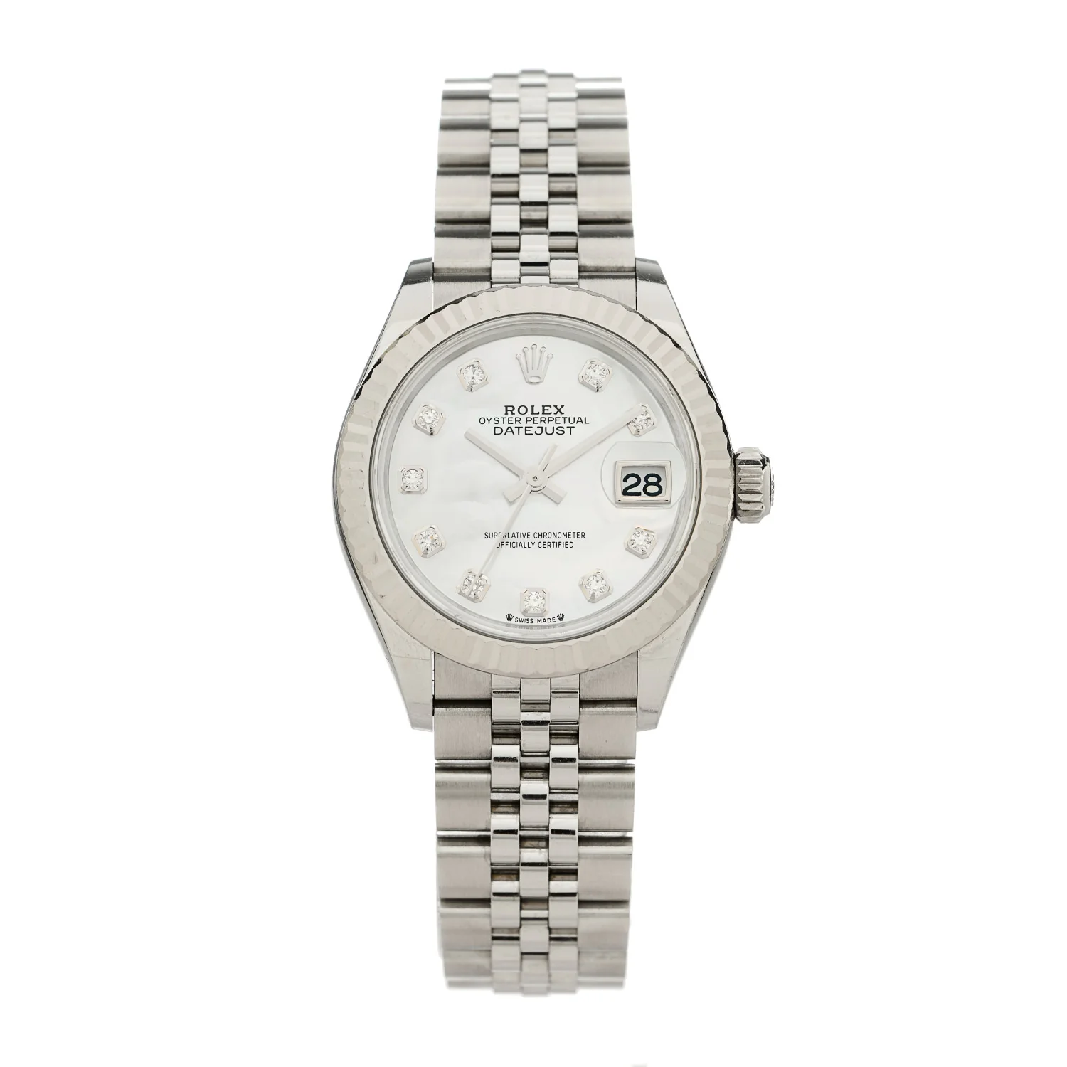 Stainless Steel 18K White Gold Diamond Mother of Pearl 28mm Oyster Perpetual Datejust Watch 279174