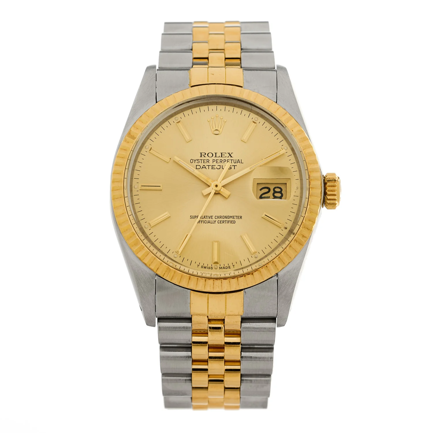 Stainless Steel 18K Yellow Gold 36mm Oyster Perpetual Datejust Watch Champagne 16013