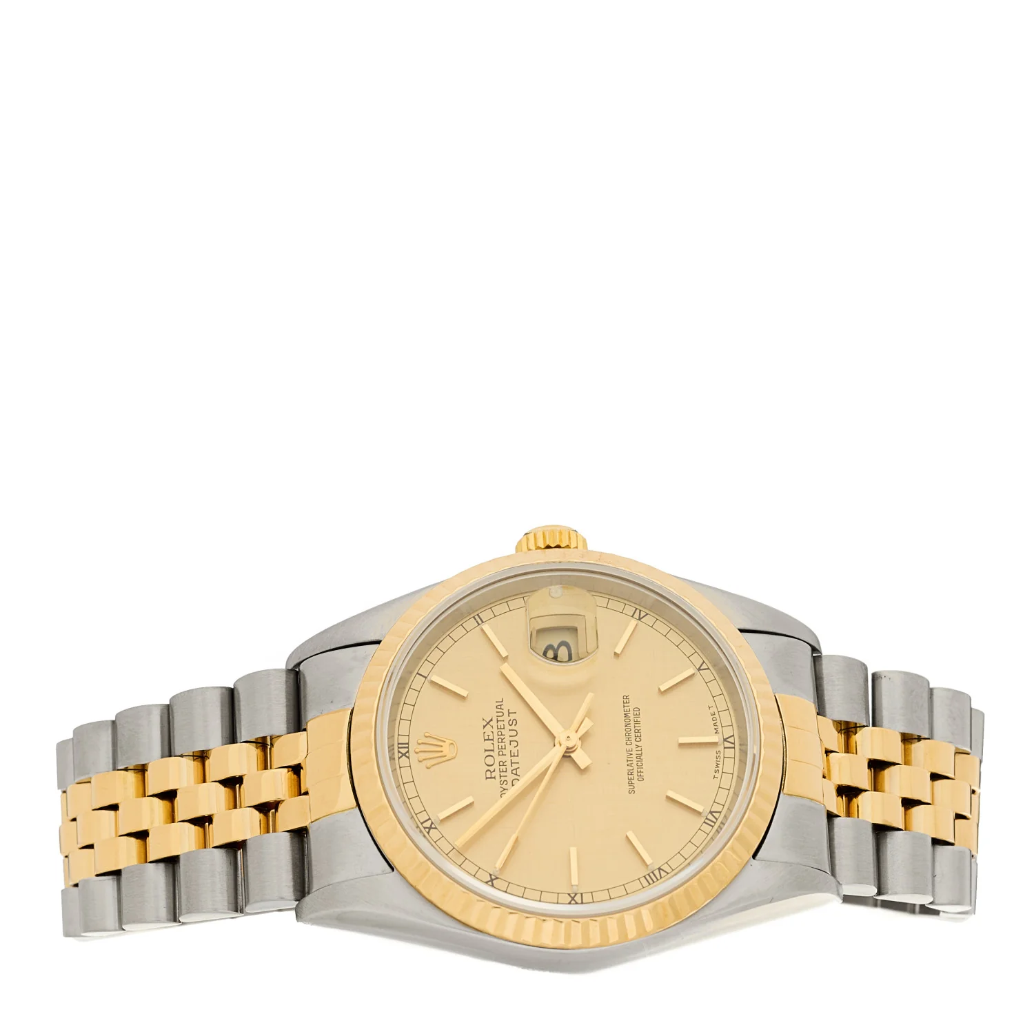 Stainless Steel 18K Yellow Gold 36mm Oyster Perpetual Datejust Watch Champagne Linen 16233 - Image 2