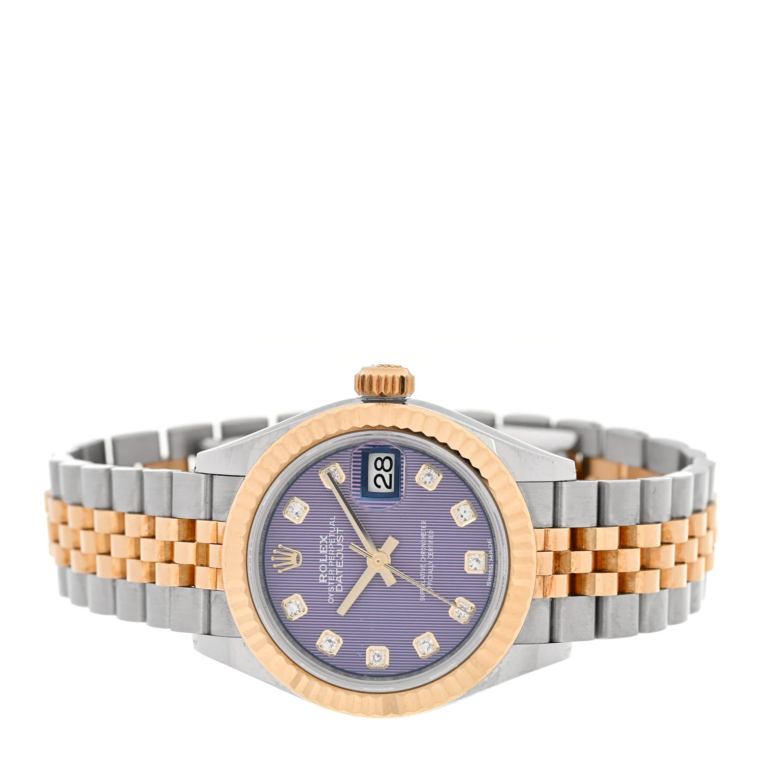 Stainless Steel 18K Yellow Gold Diamond 28mm Oyster Perpetual Datejust Watch Lavender Tapestry 279173 - Image 2