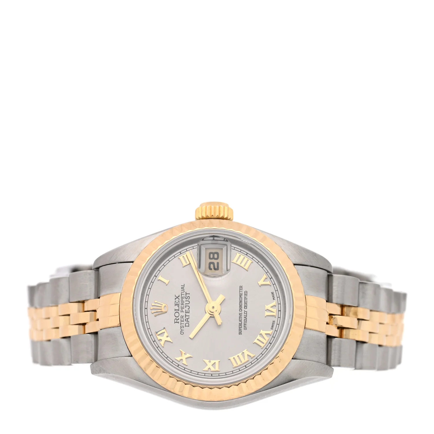 Stainless Steel 18K Yellow Gold Oyster Perpetual Datejust Watch Silver Roman 69173 - Image 2