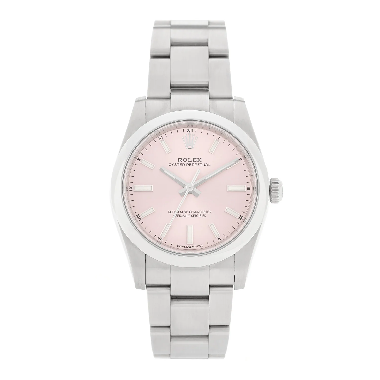 Stainless Steel 34mm Oyster Perpetual Watch Pink 124200