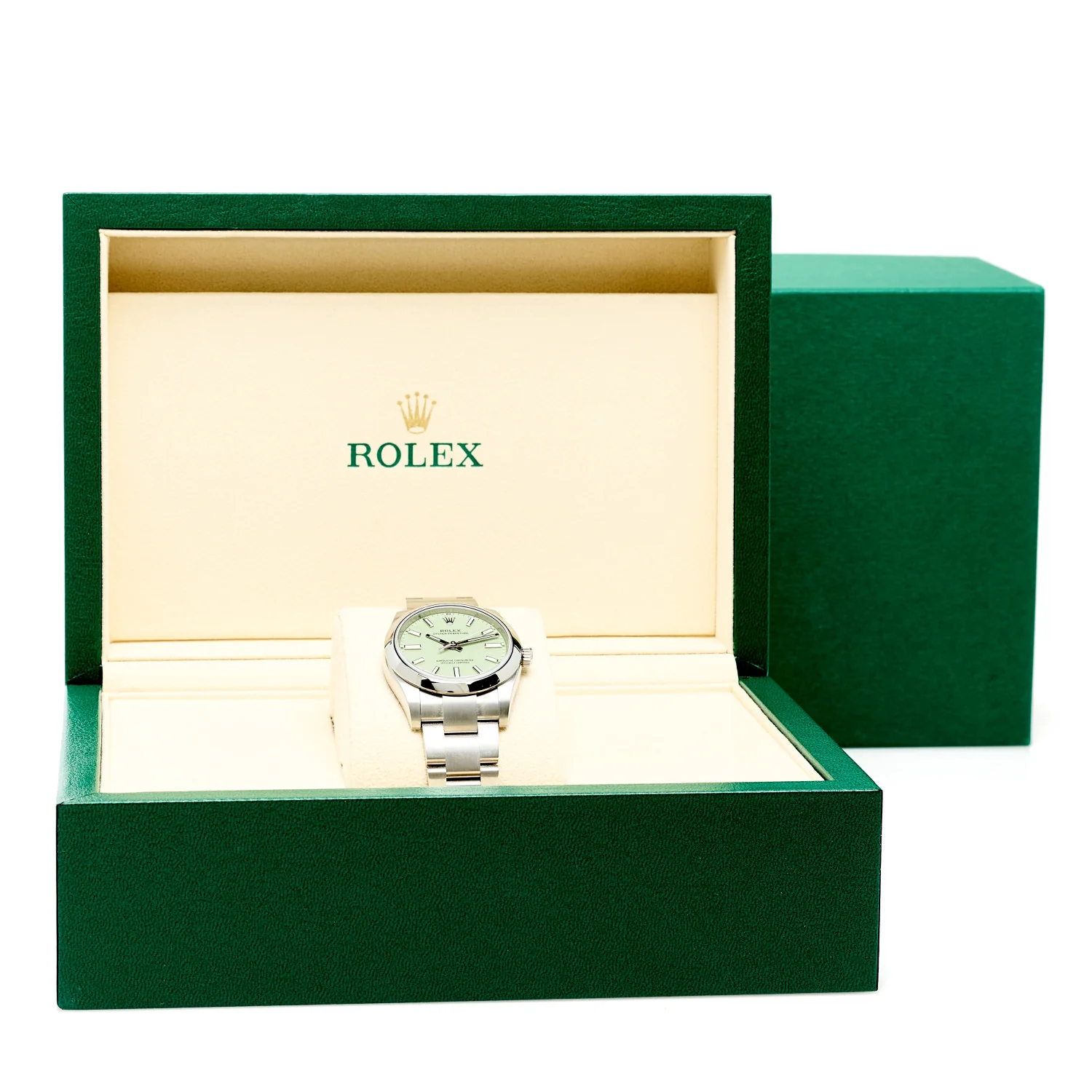 Stainless Steel 34mm Oyster Perpetual Watch Pistachio 124200 - Image 5