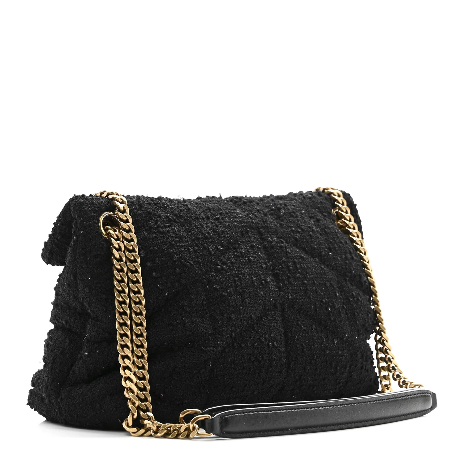 Boucle Tweed Quilted Small Loulou Puffer Monogram Chain Satchel Black - Image 3
