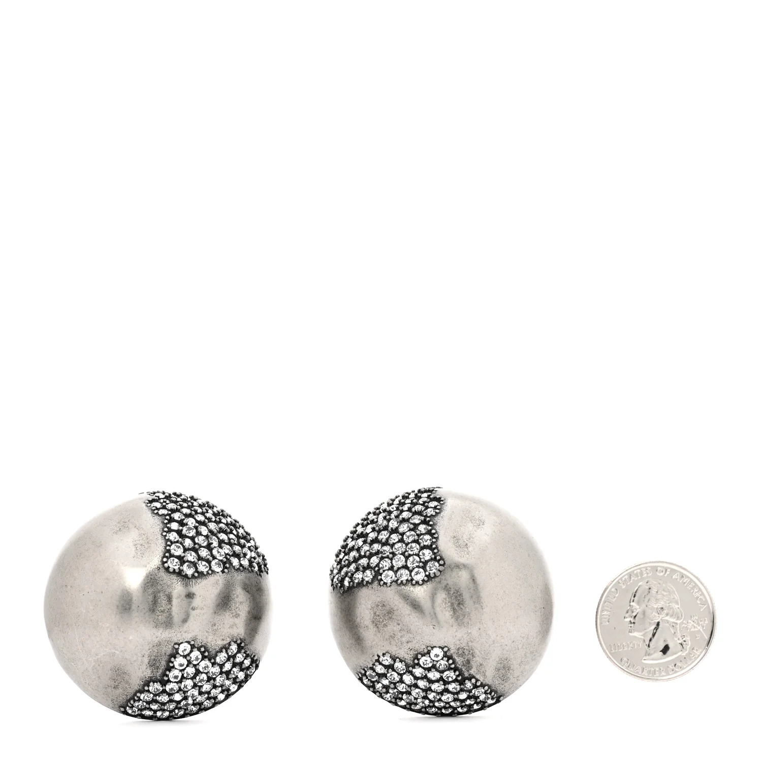 Brass Crystal Oversized Ball Clip On Earrings Silver - Image 2