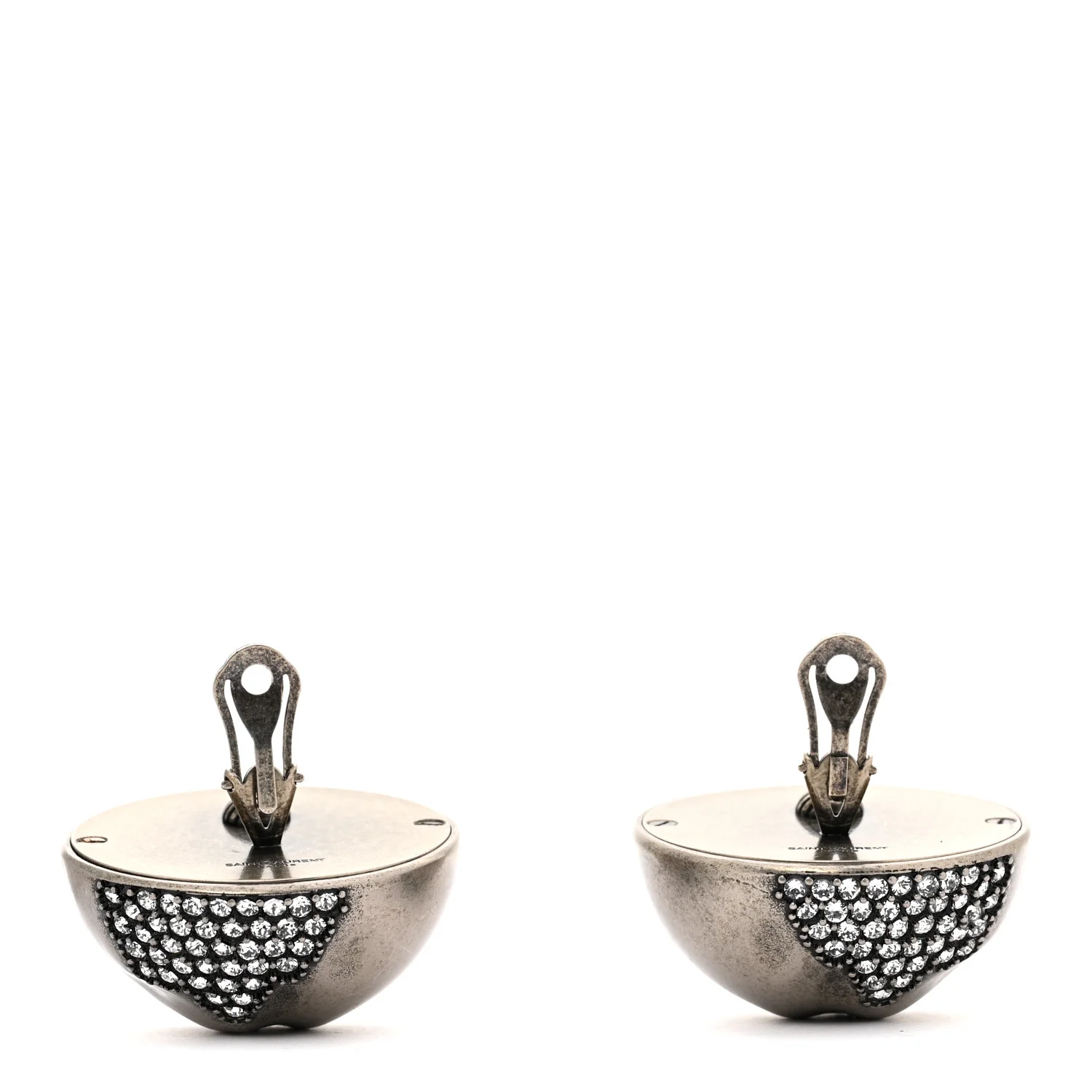 Brass Crystal Oversized Ball Clip On Earrings Silver - Image 3