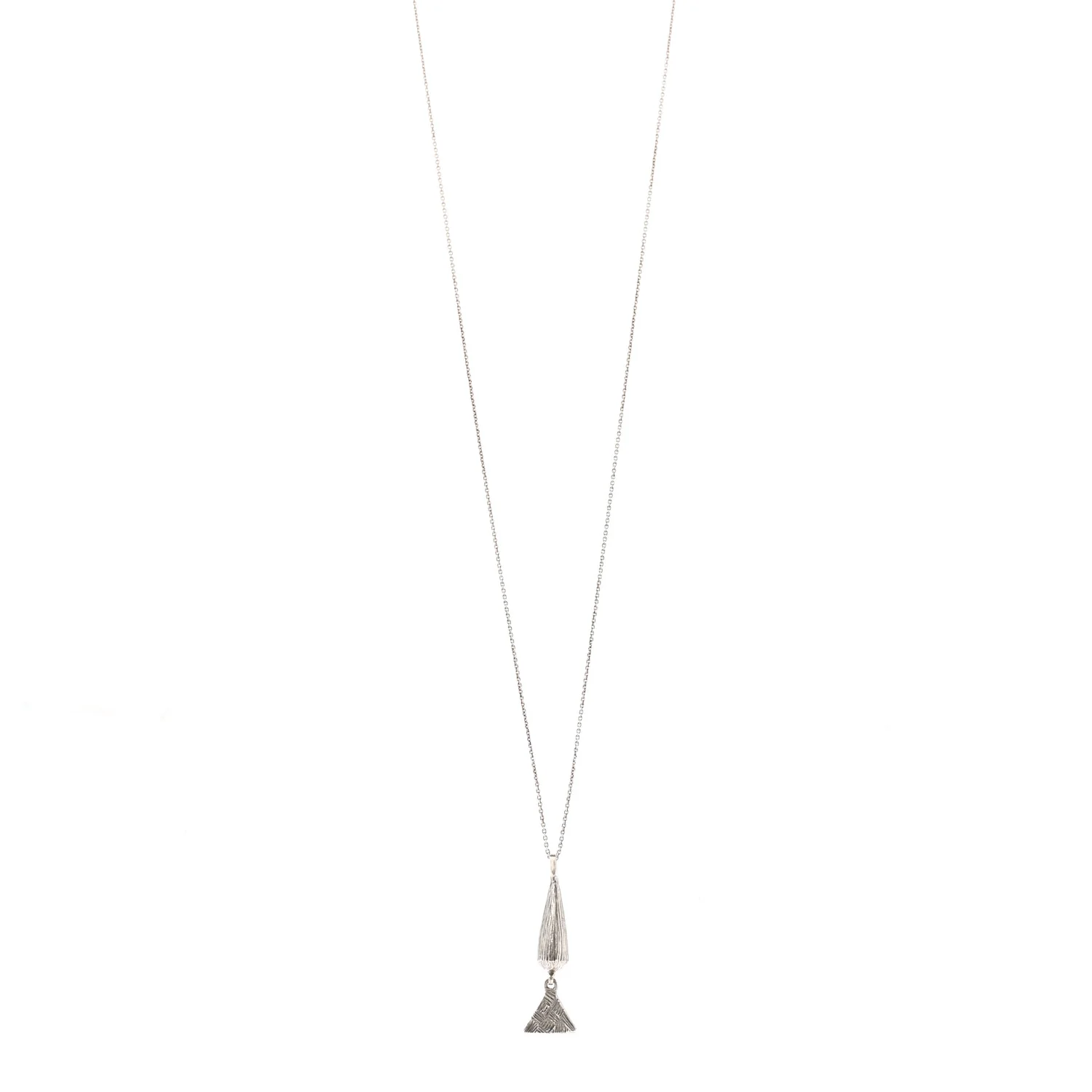 Brass Triangle Pendant Long Necklace Oxidized Silver