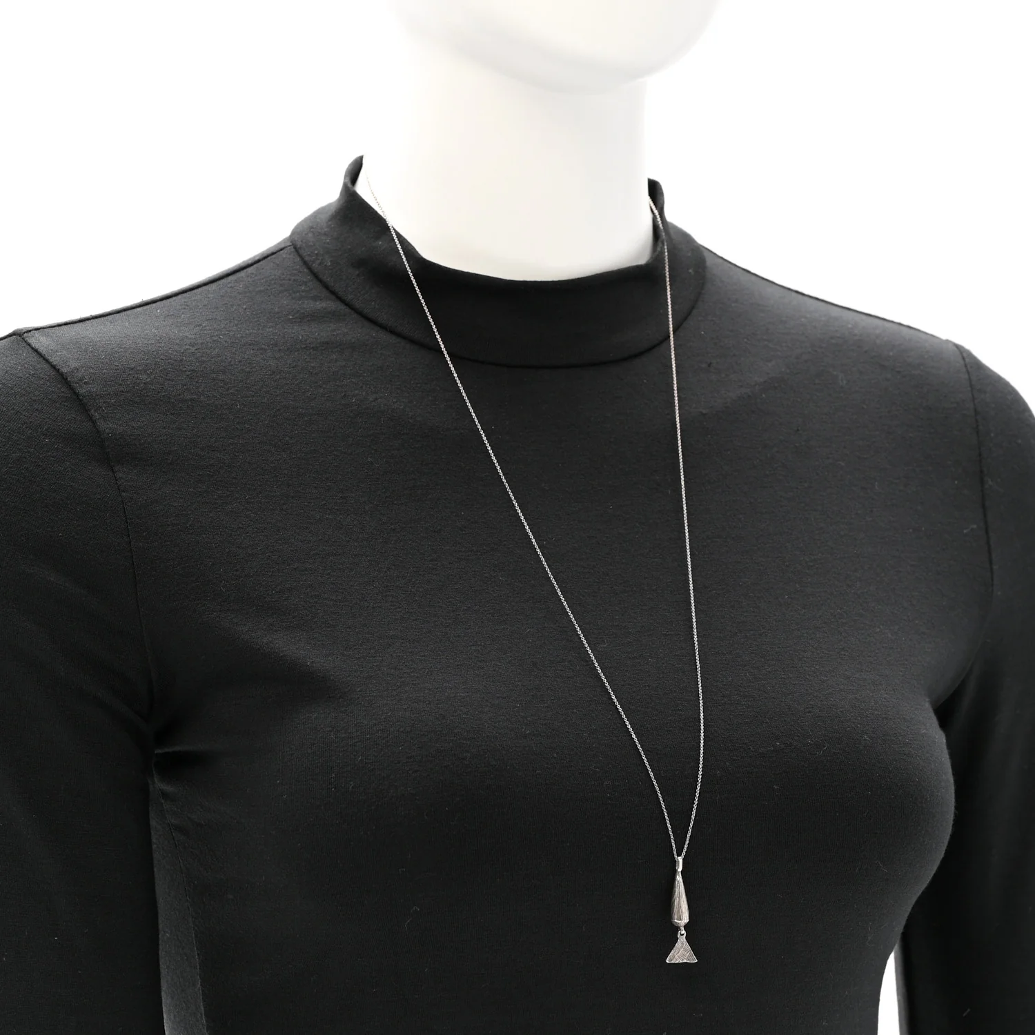 Brass Triangle Pendant Long Necklace Oxidized Silver - Image 2