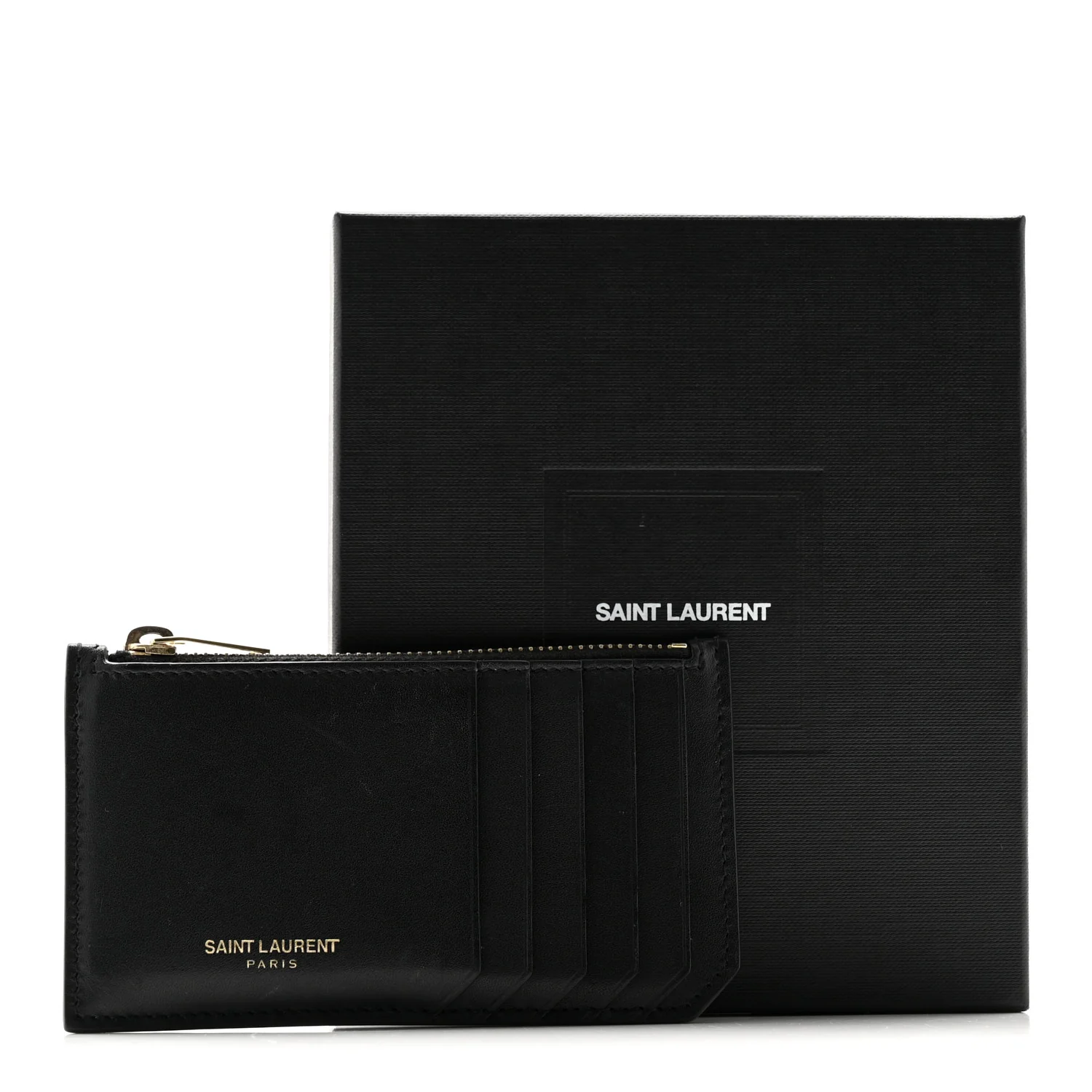 Calfskin 5 Fragments Zip Pouch Card Holder Black - Image 11
