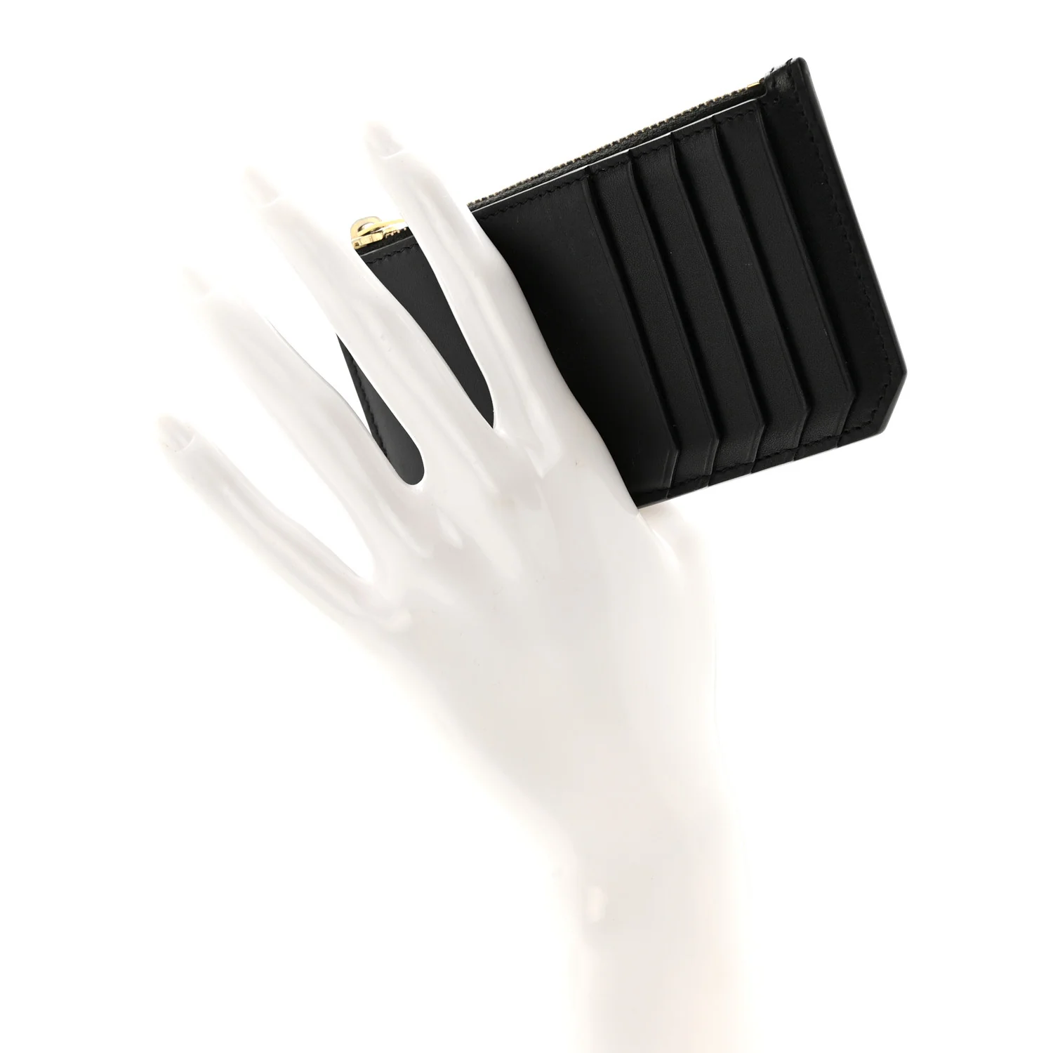 Calfskin 5 Fragments Zip Pouch Card Holder Black - Image 2