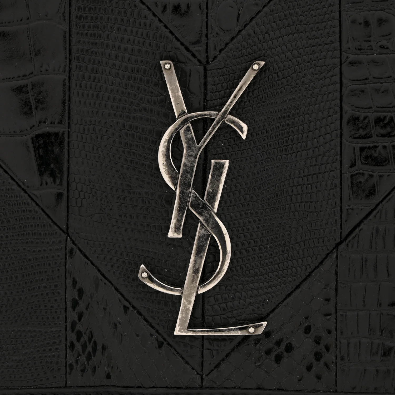 Calfskin Ayers Patchwork Monogram Medium Niki Chain Satchel Black - Image 13