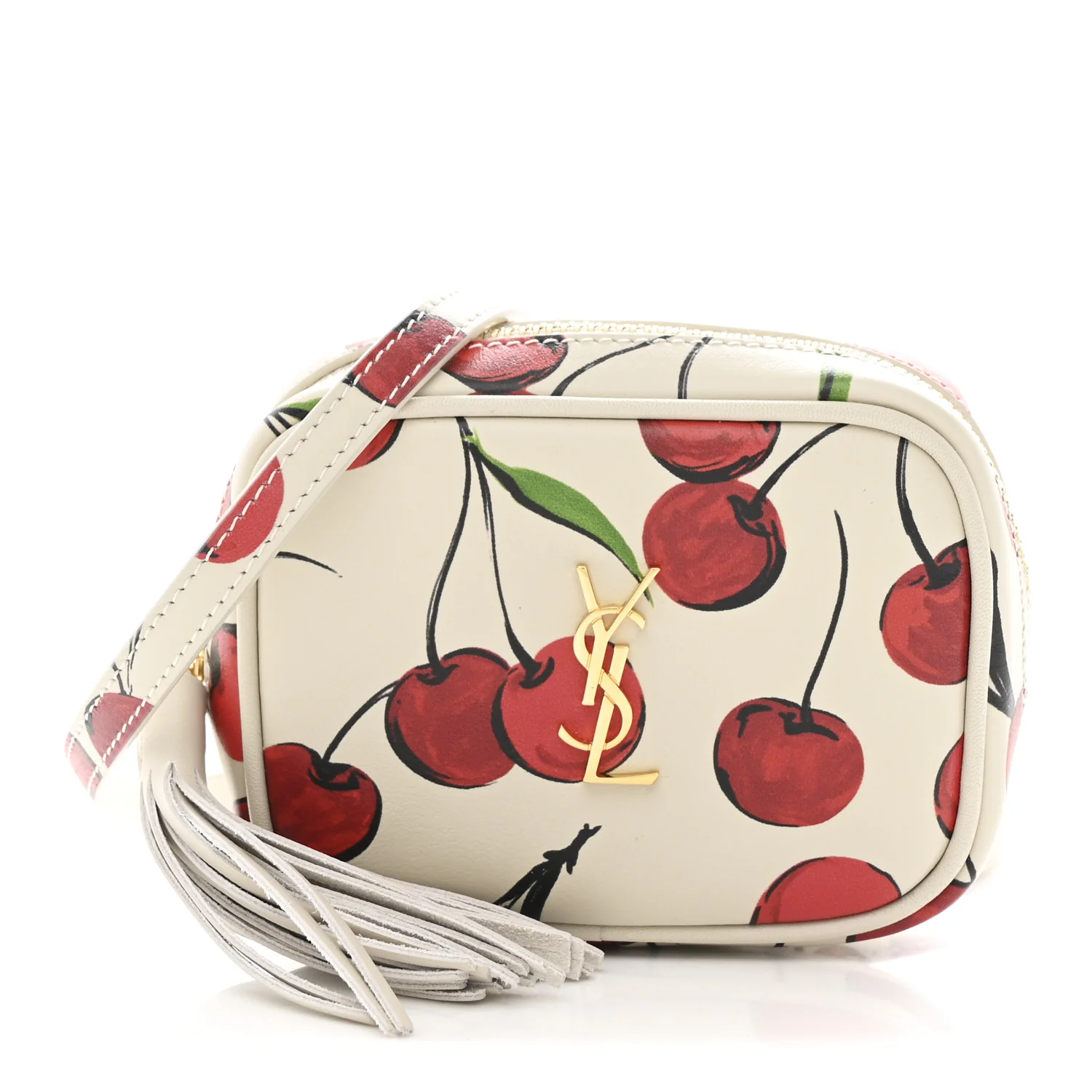 Calfskin Cherry Print Monogram Baby Lou Camera Bag Crema Soft Red