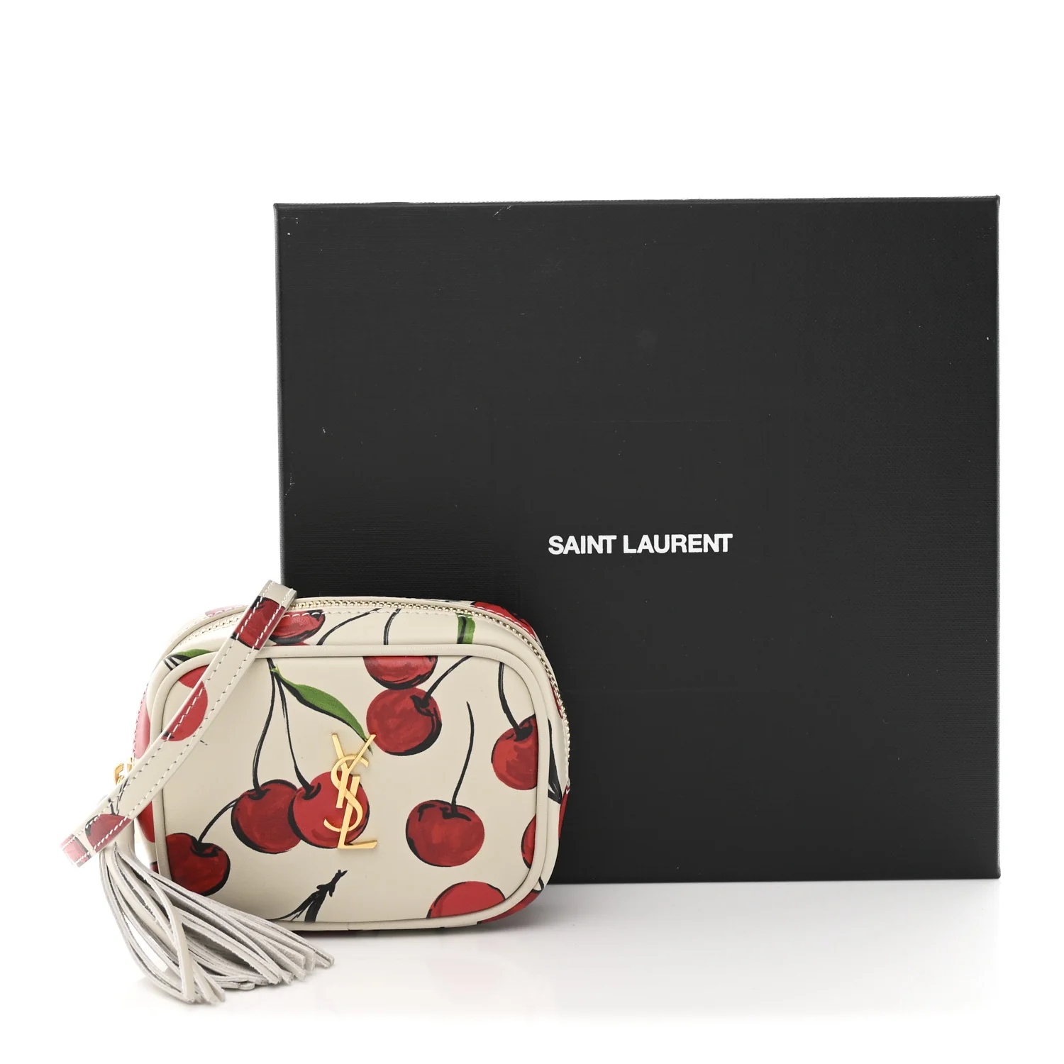 Calfskin Cherry Print Monogram Baby Lou Camera Bag Crema Soft Red - Image 11