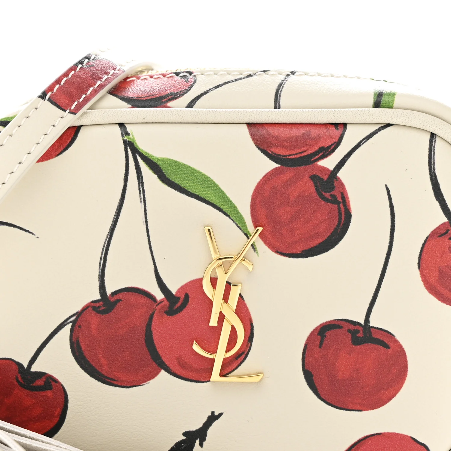 Calfskin Cherry Print Monogram Baby Lou Camera Bag Crema Soft Red - Image 8