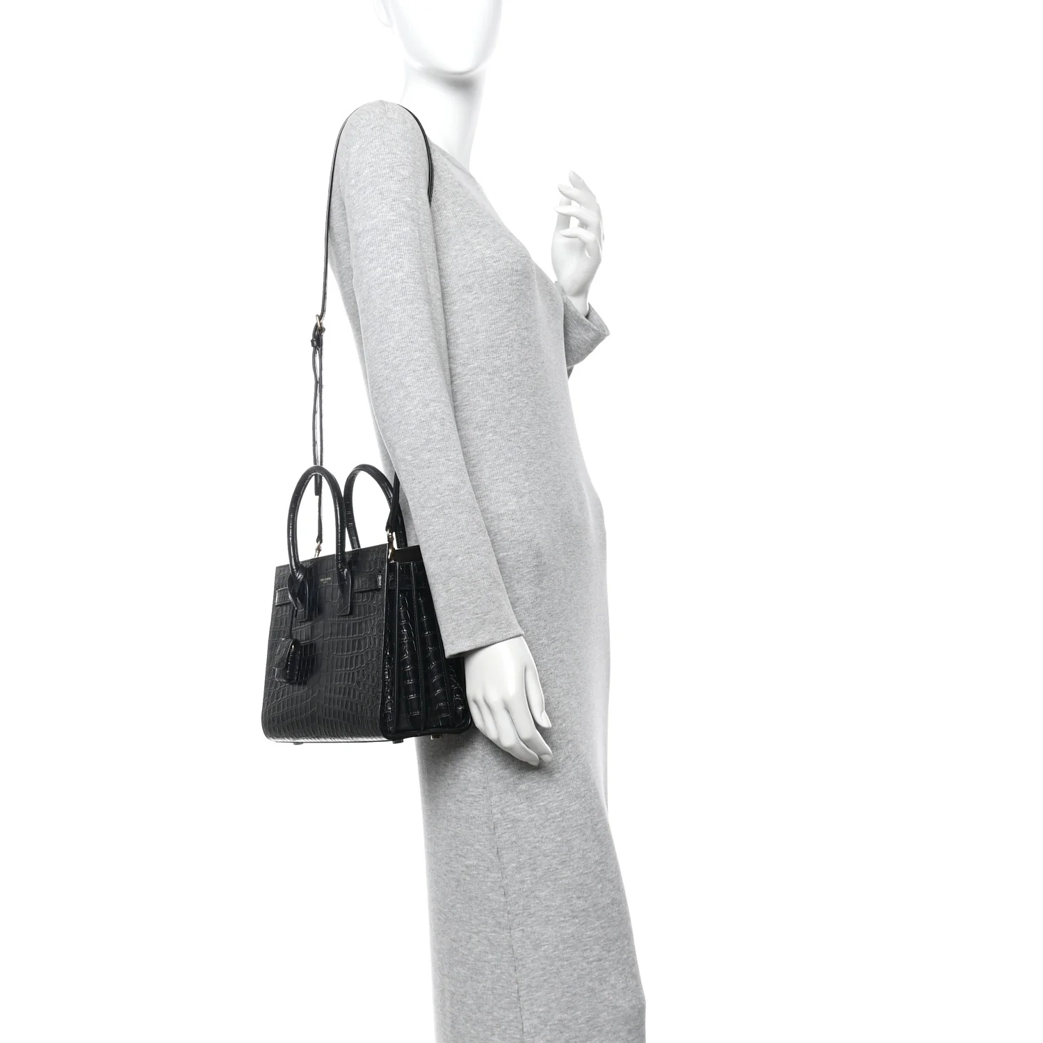 Calfskin Crocodile Embossed Baby Sac De Jour Black - Image 2